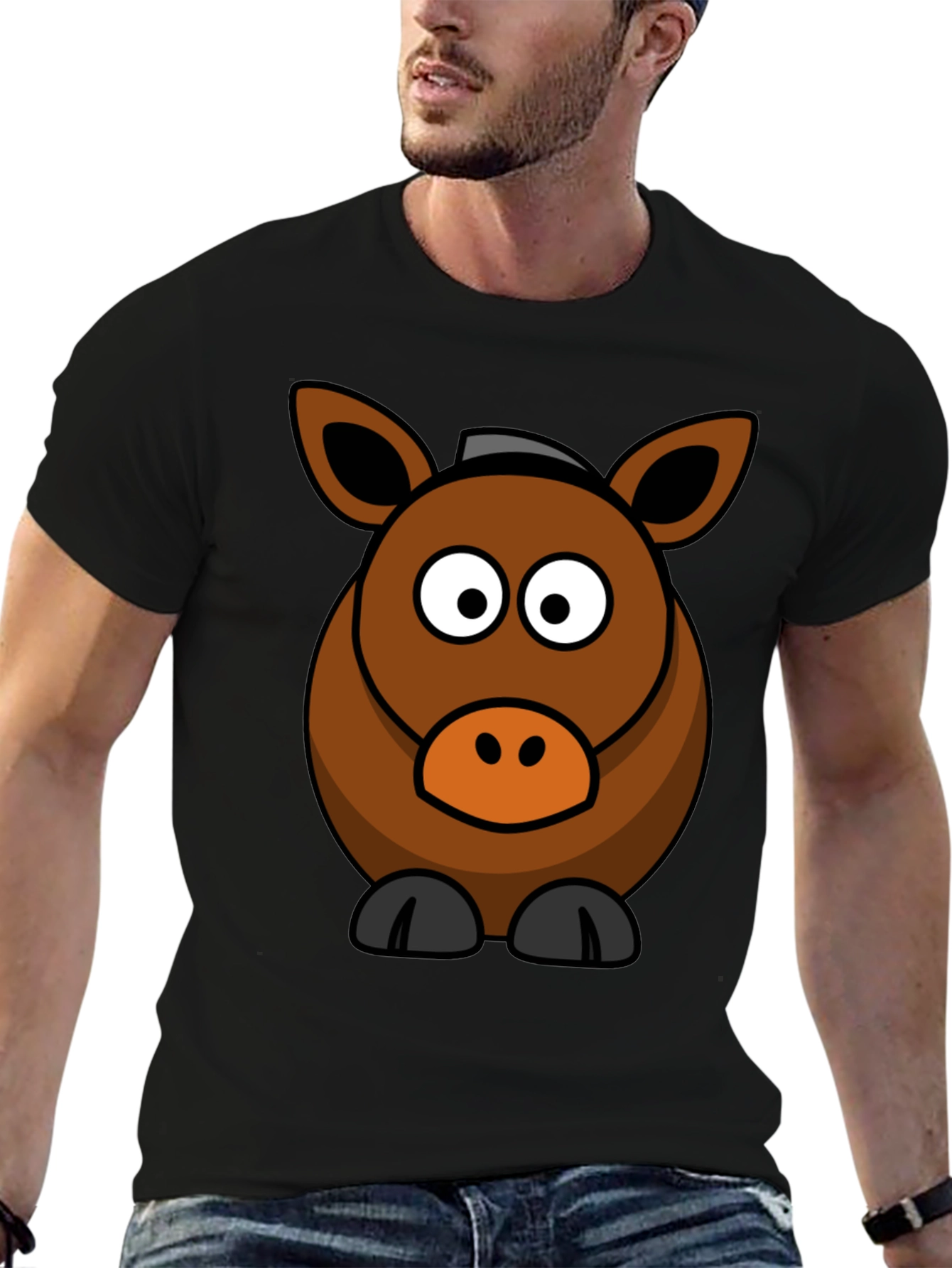 Black Cartoon Horse Graphic Tee view 6