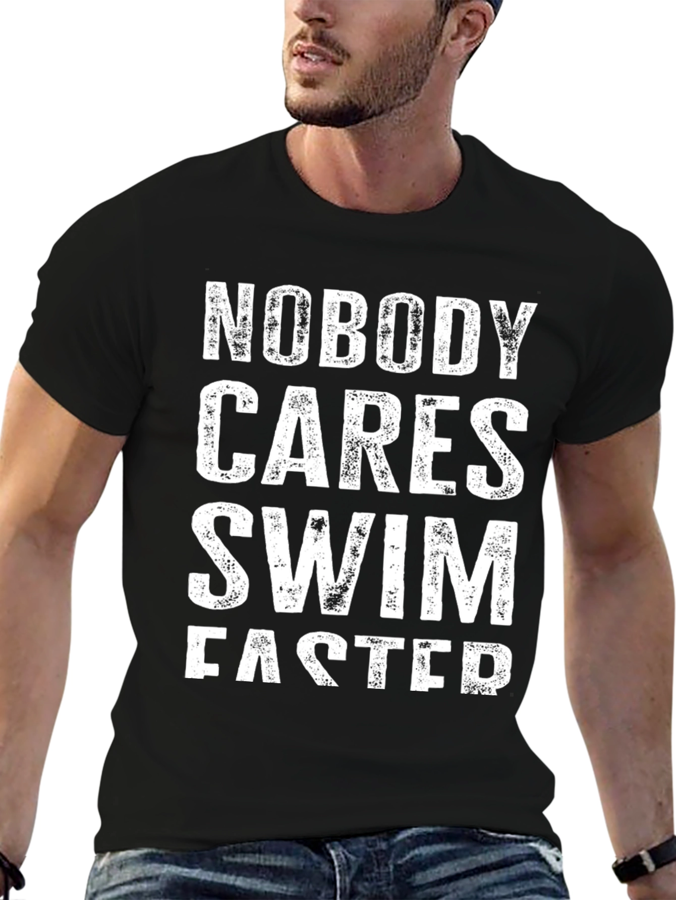 Black Swim Faster Graphic Tee - Unisex Black Cotton T-Shirt view 6