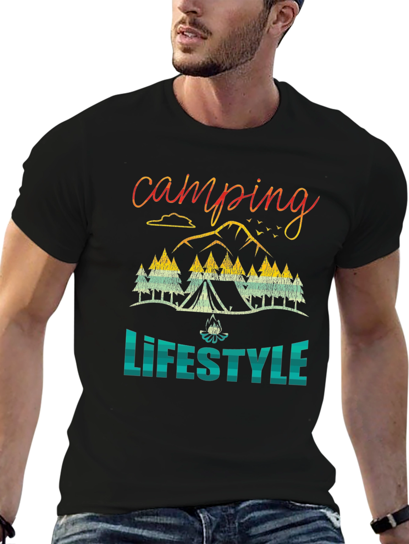 Black Camping Lifestyle Graphic Tee - Nature Adventure Shirt view 6