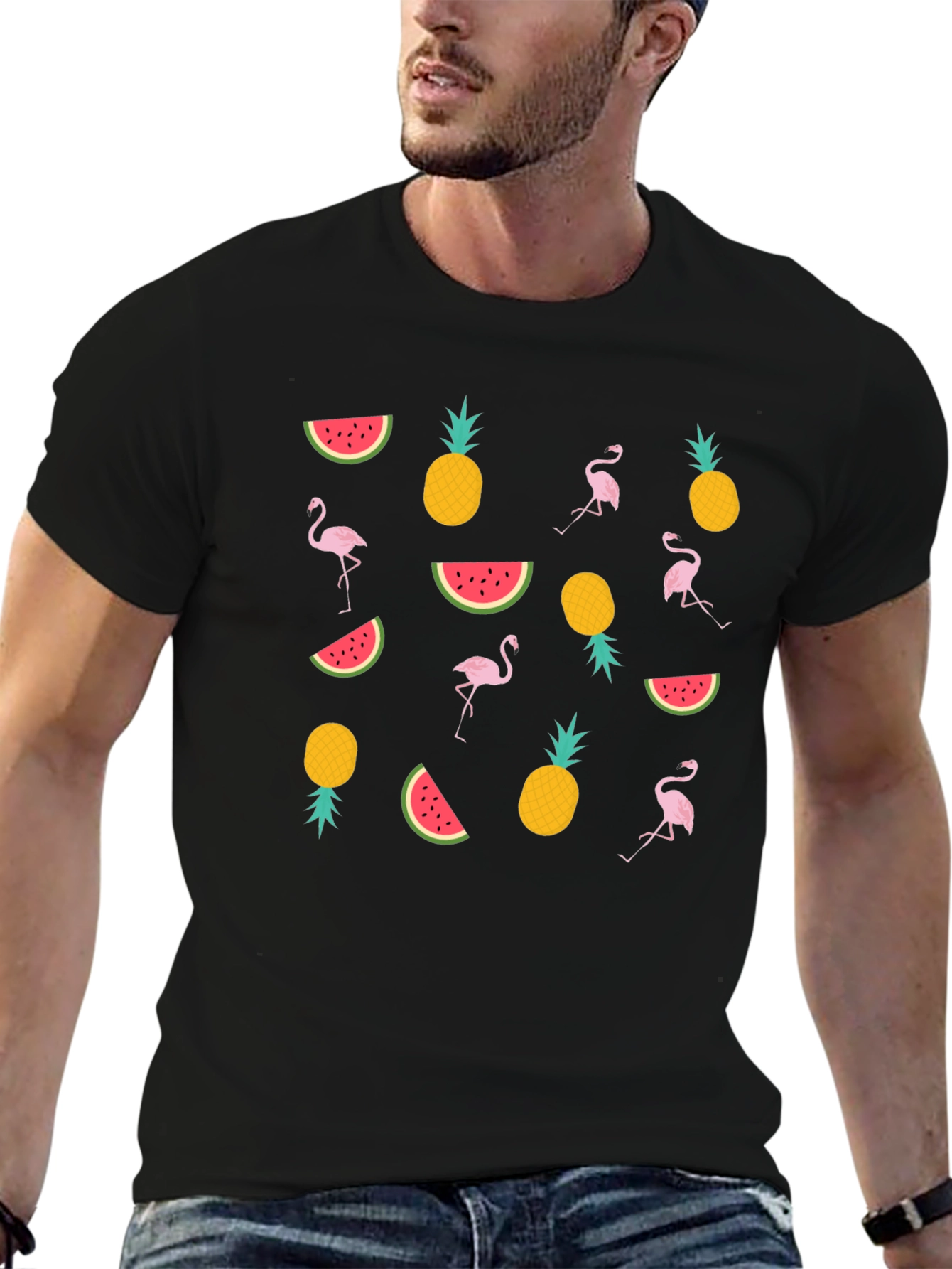 Tropical Print Black T-Shirt - 6