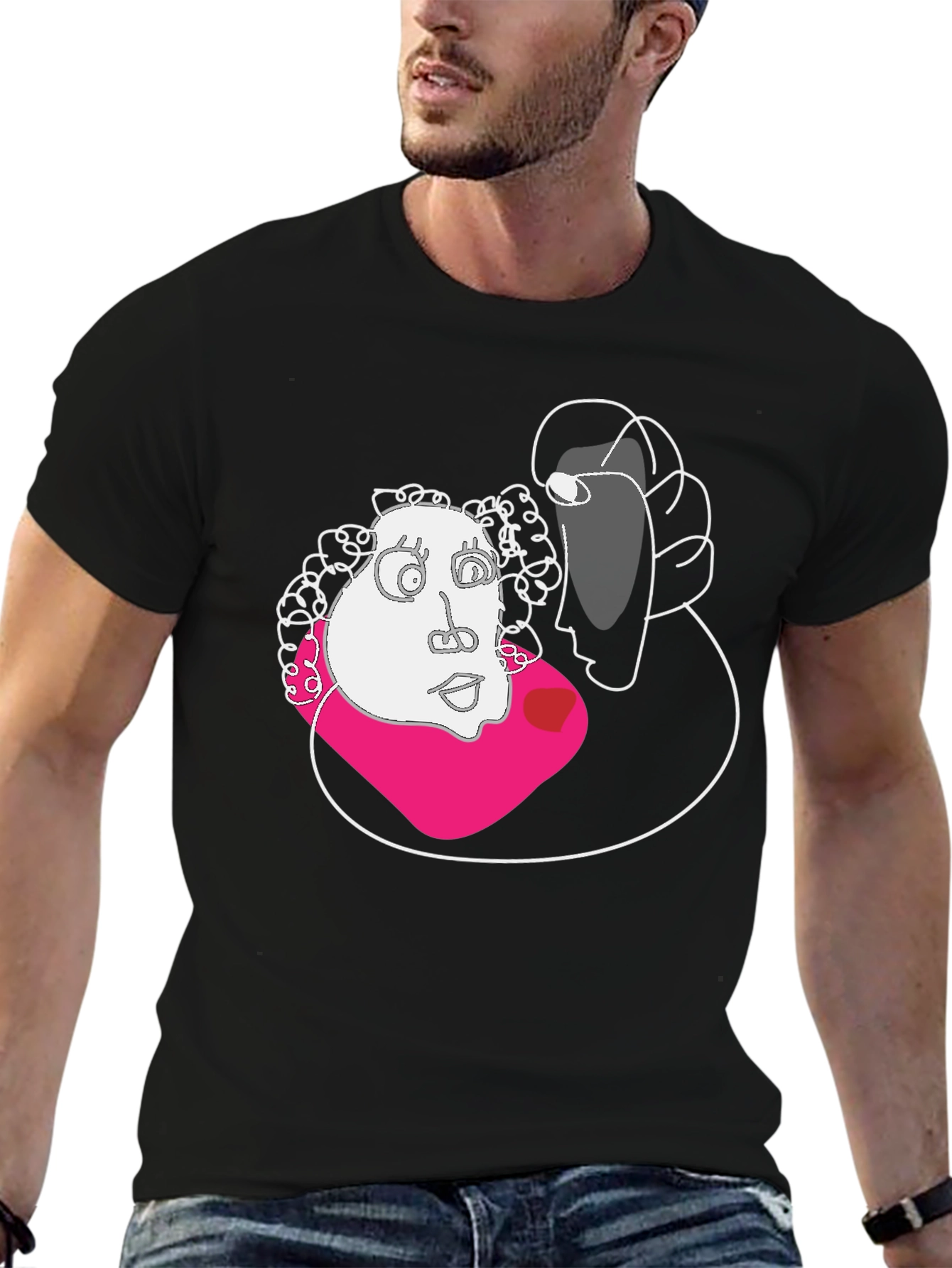 Black Abstract Face Graphic Black T-Shirt view 6