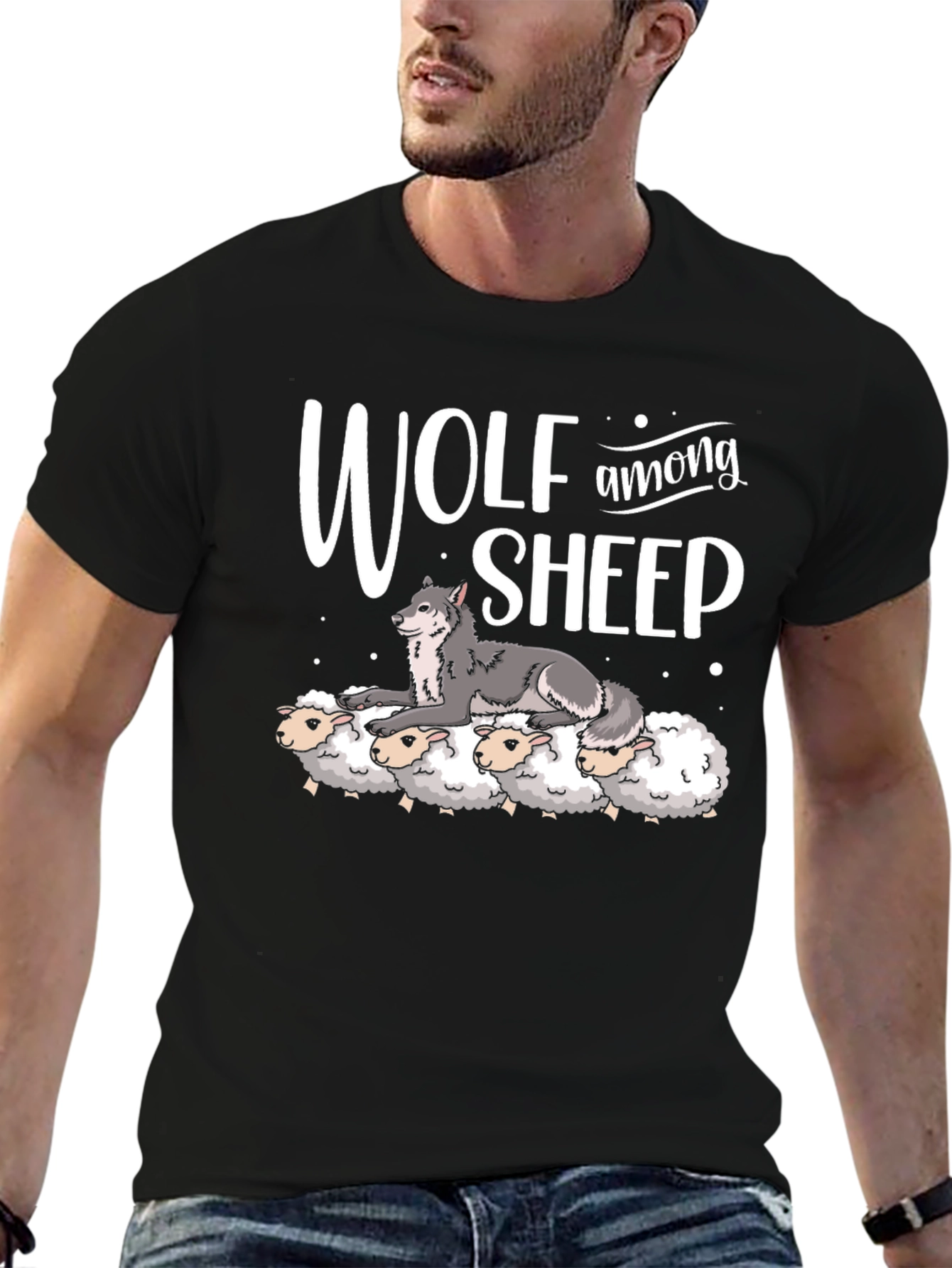 Black Wolf Among Sheep Graphic T-Shirt view 6