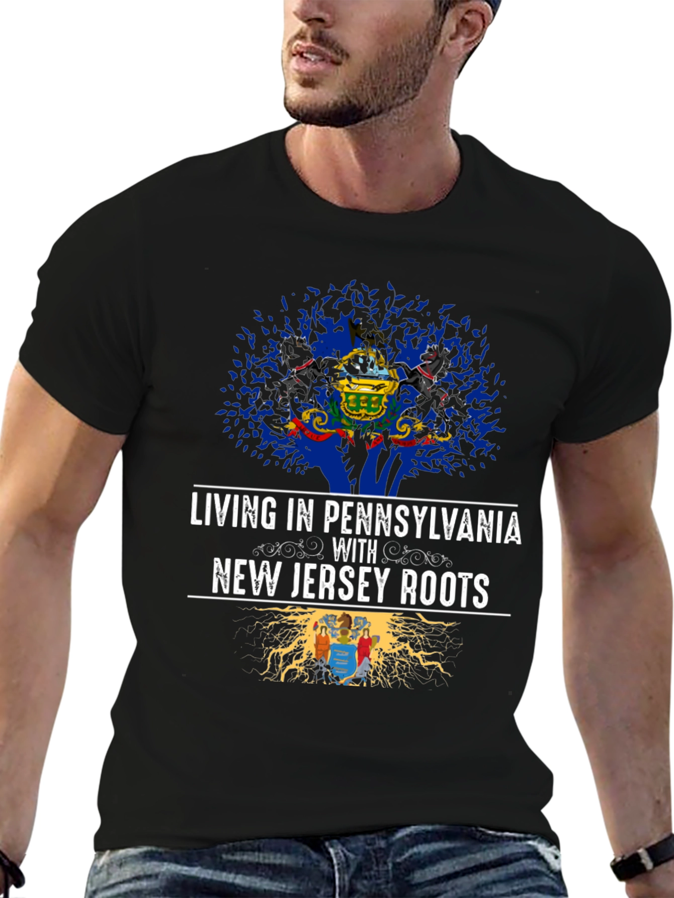 Black Pennsylvania & New Jersey Roots Graphic T-Shirt view 6
