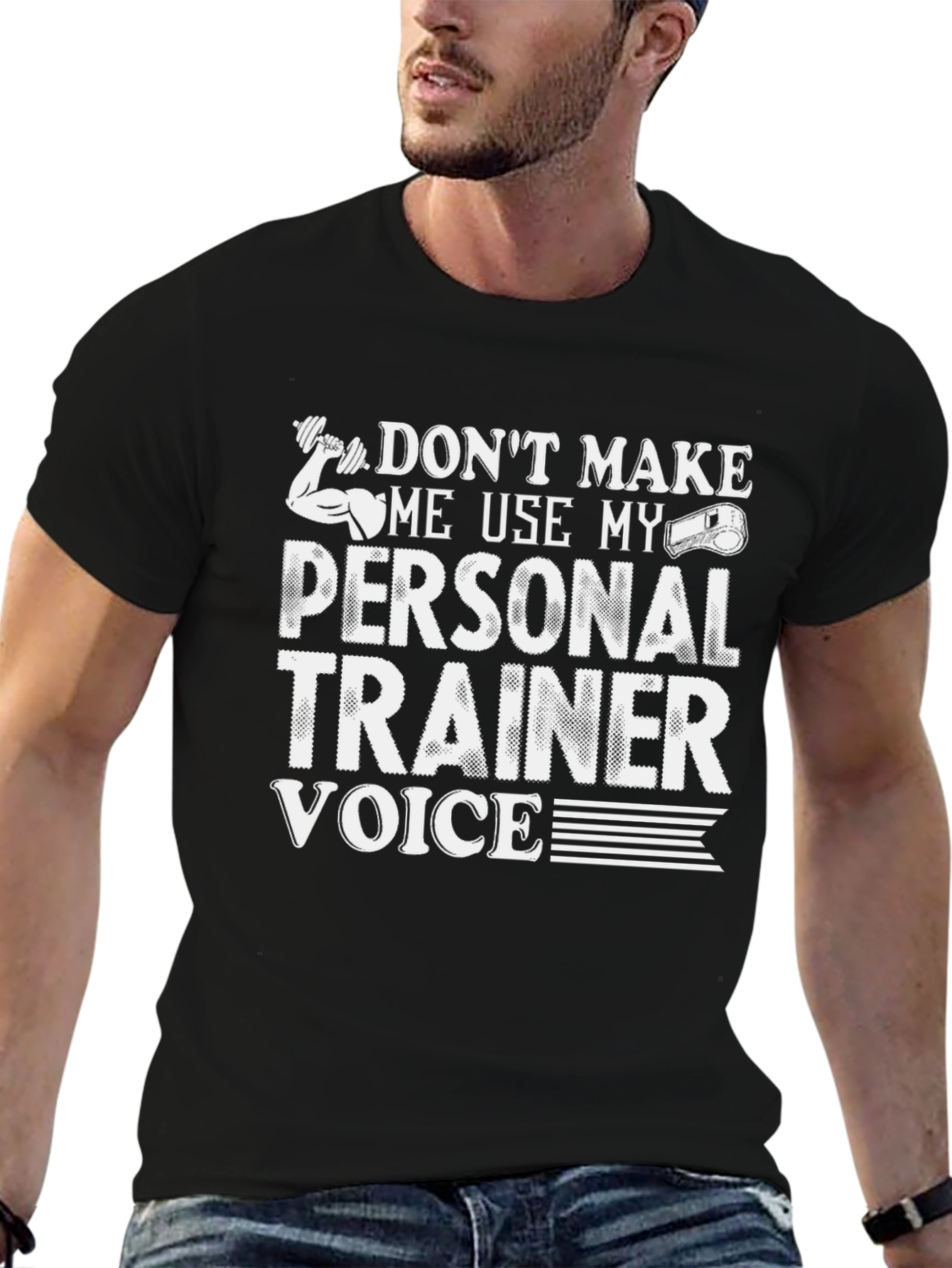 Black Personal Trainer Voice Graphic Tee - Funny Workout Shirt view 6