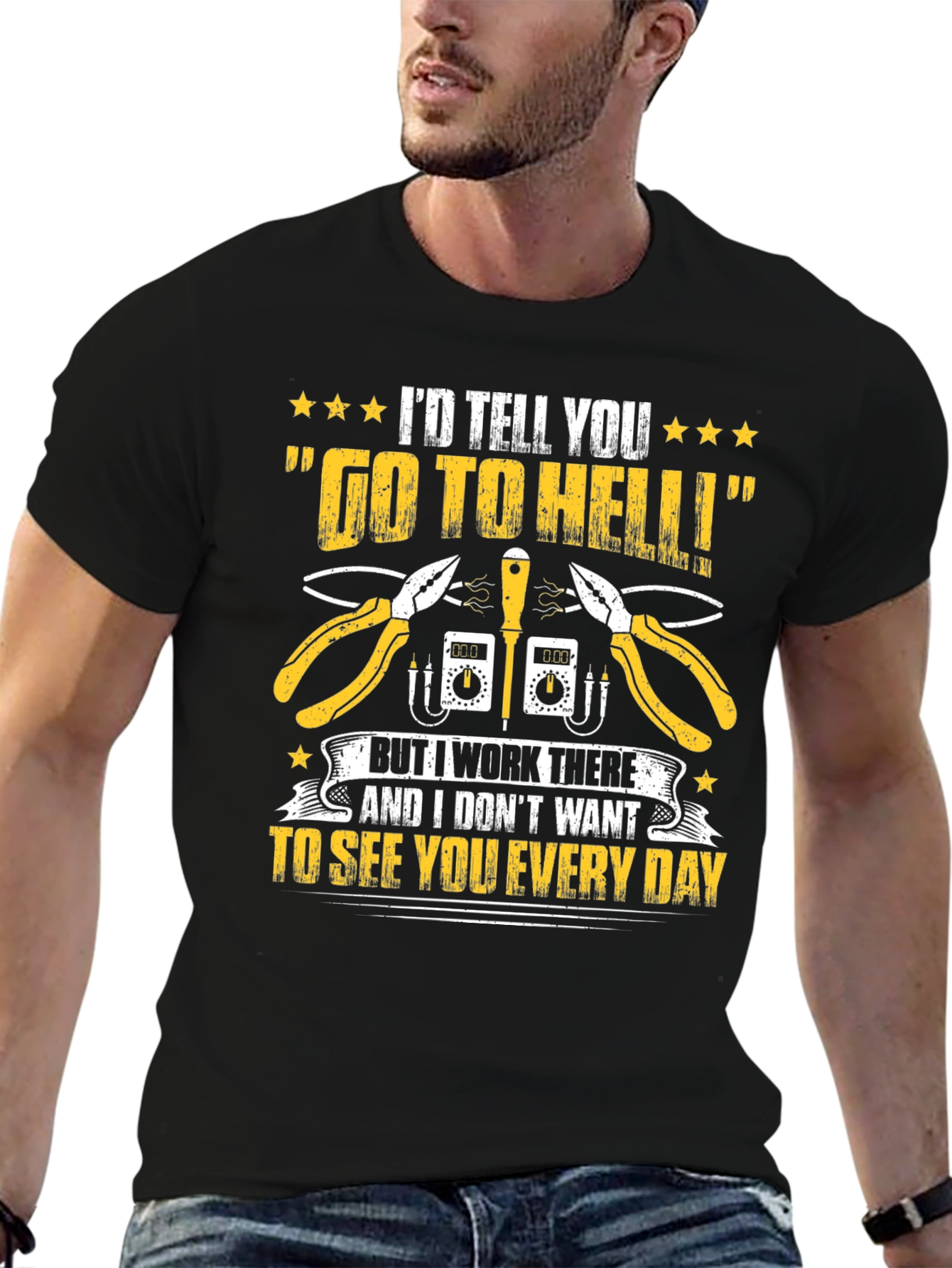 Black Electrician Humor T-Shirt - Go To Hell view 6