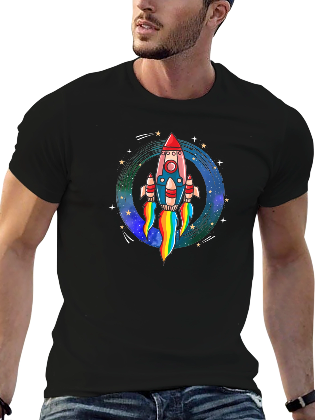 Black Rocket Launch Graphic Tee - Black Cotton Comfort view 6