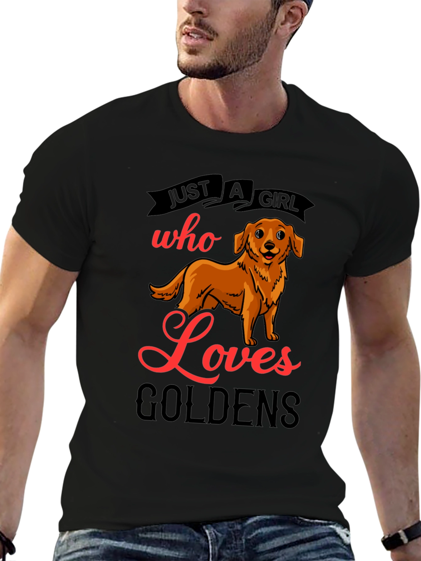 Black Golden Retriever Lover T-Shirt - "Just a Girl Who Loves Goldens" view 6