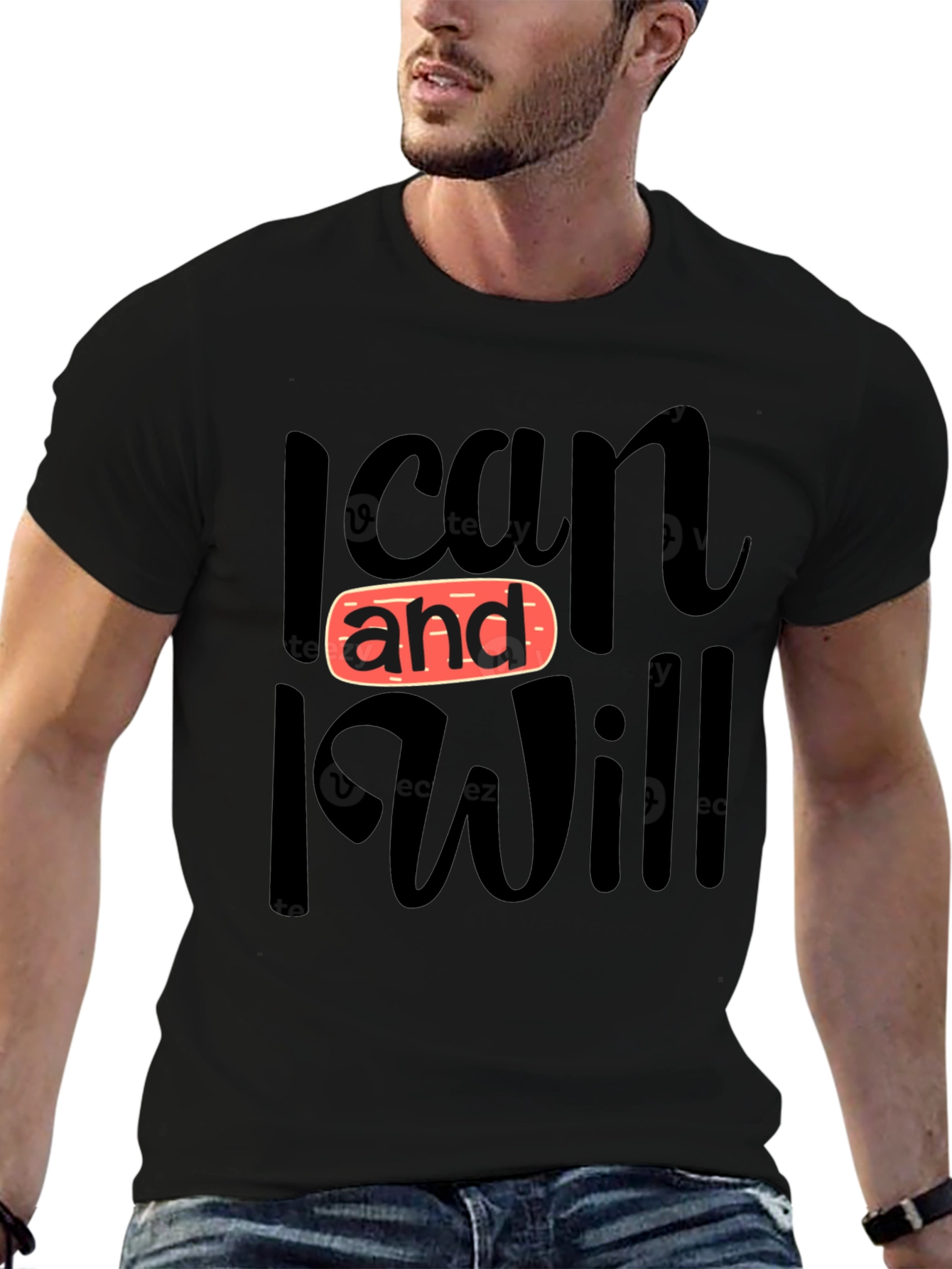 Black I Can and I Will T-Shirt - Black, Graphic Tee view 6