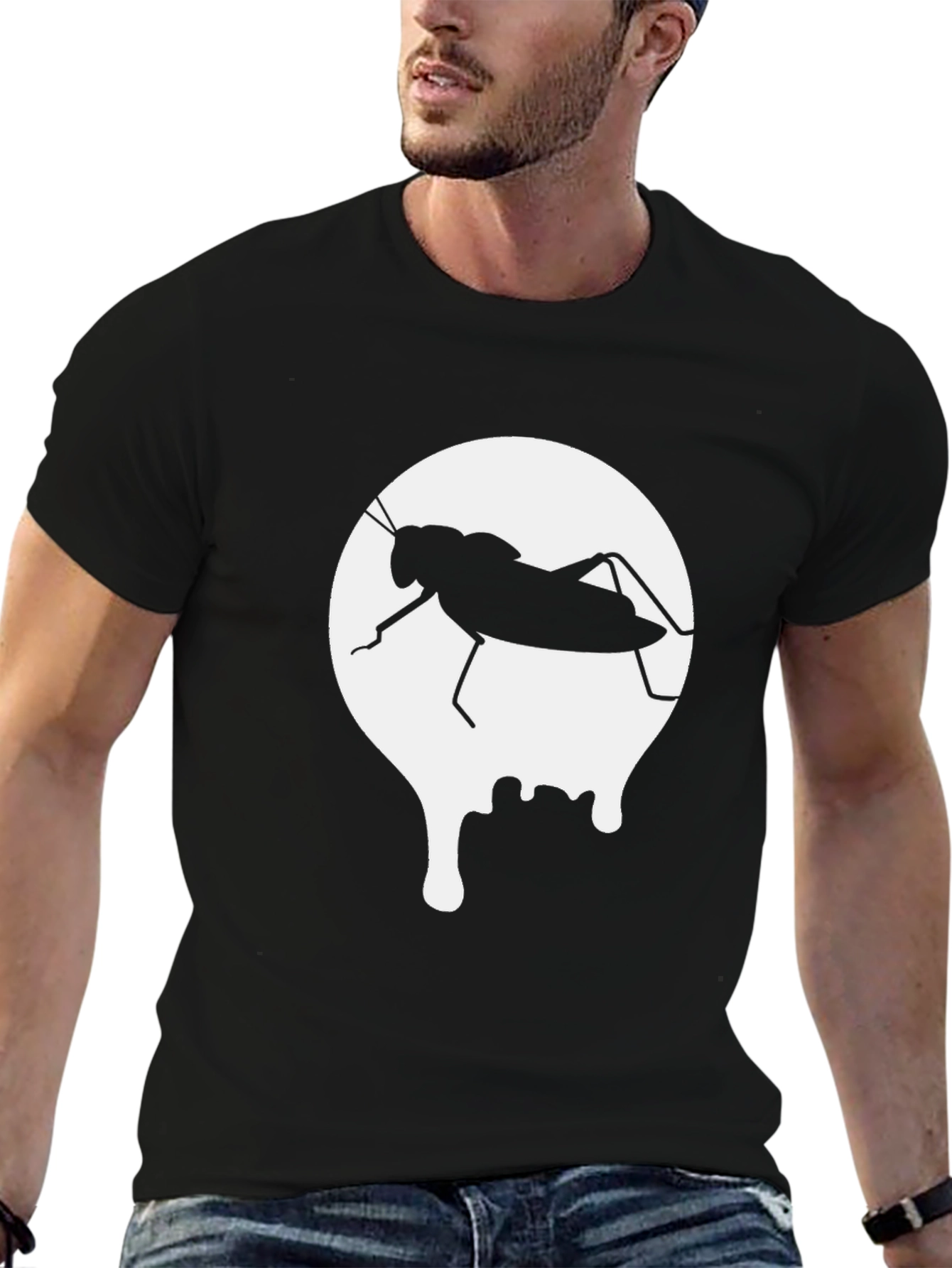 Black Grasshopper Drip Black Tee - Unique Graphic Design view 6