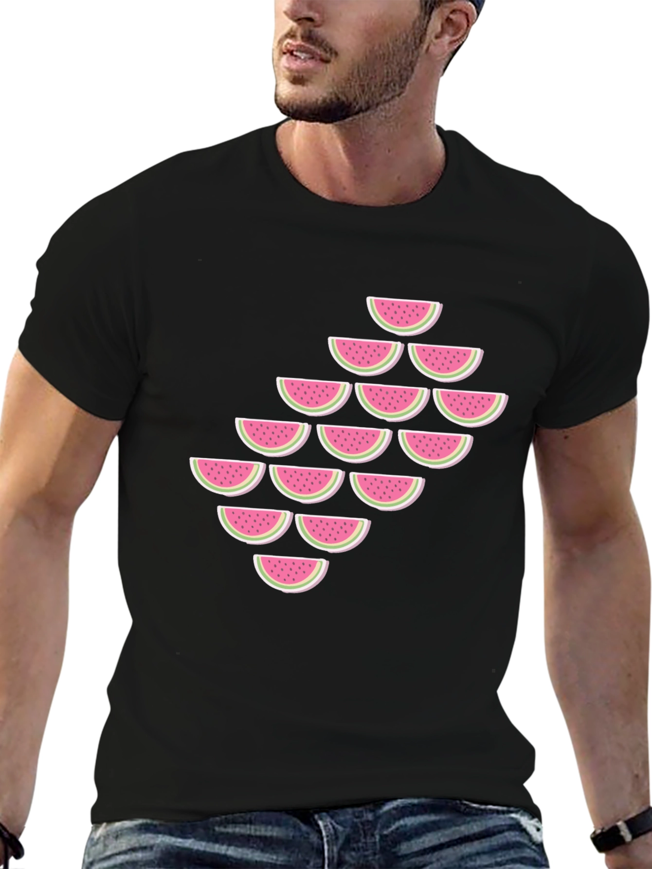 Black Watermelon Slice Pattern T-Shirt view 6