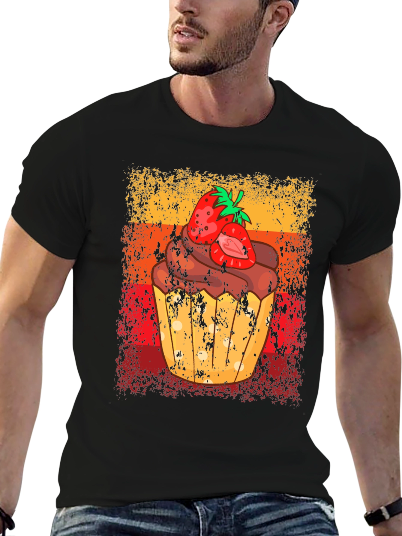 Black Strawberry Cupcake Graphic Tee - Sweet Treat Shirt view 6