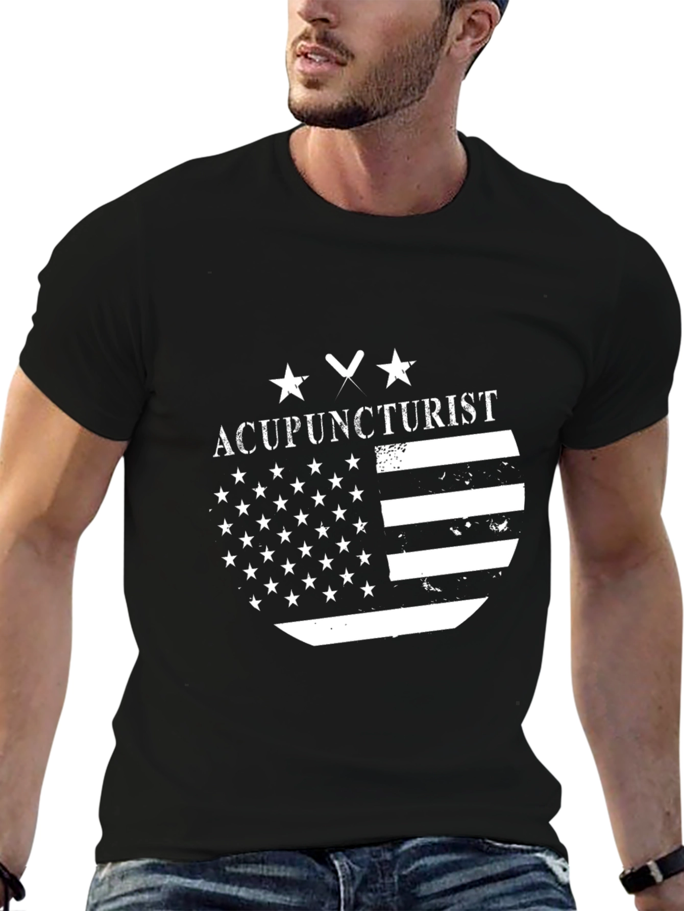 Black Acupuncturist American Flag Black T-Shirt view 6