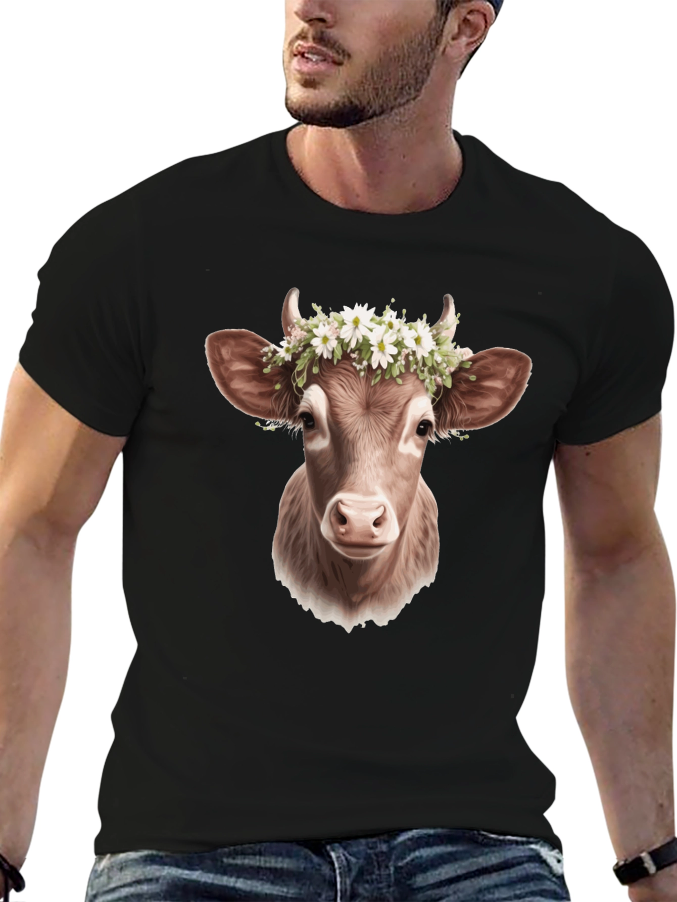 Black Cow with Flower Crown T-Shirt view 6