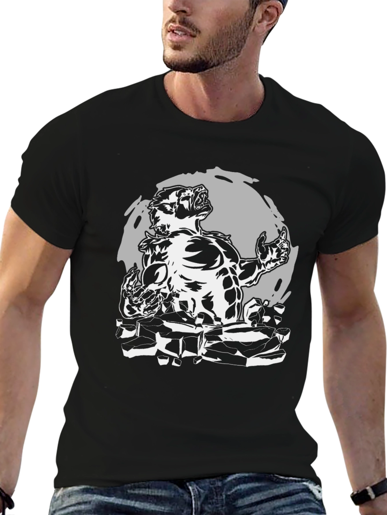 Black Werewolf Graphic T-Shirt - Black Cotton Tee view 6