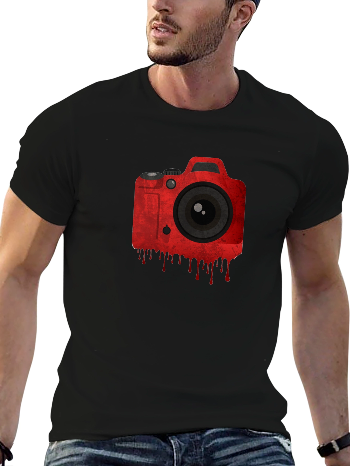 Black Red Camera Graphic Black T-Shirt view 6