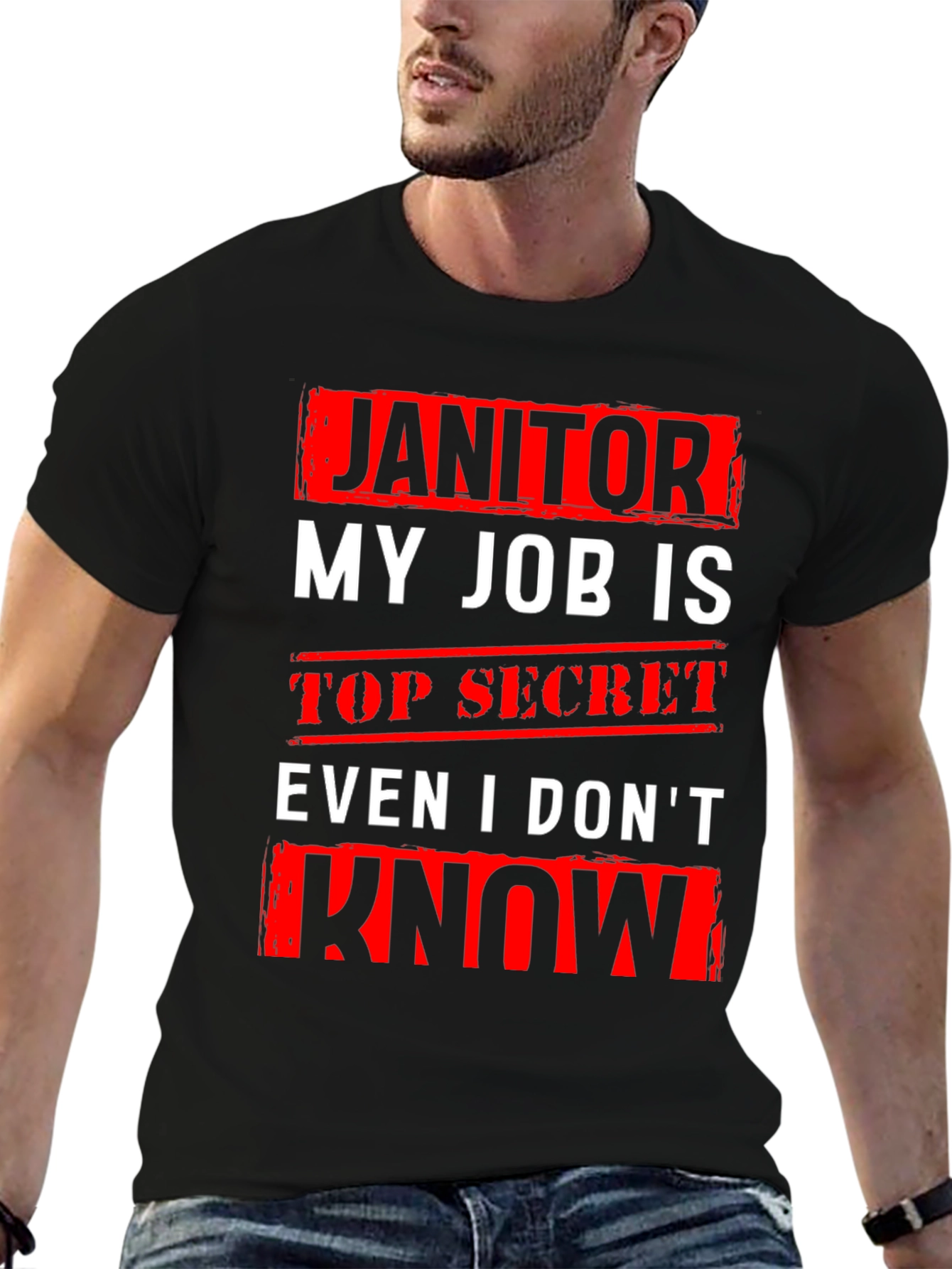 Black Janitor Top Secret Job T-Shirt view 6