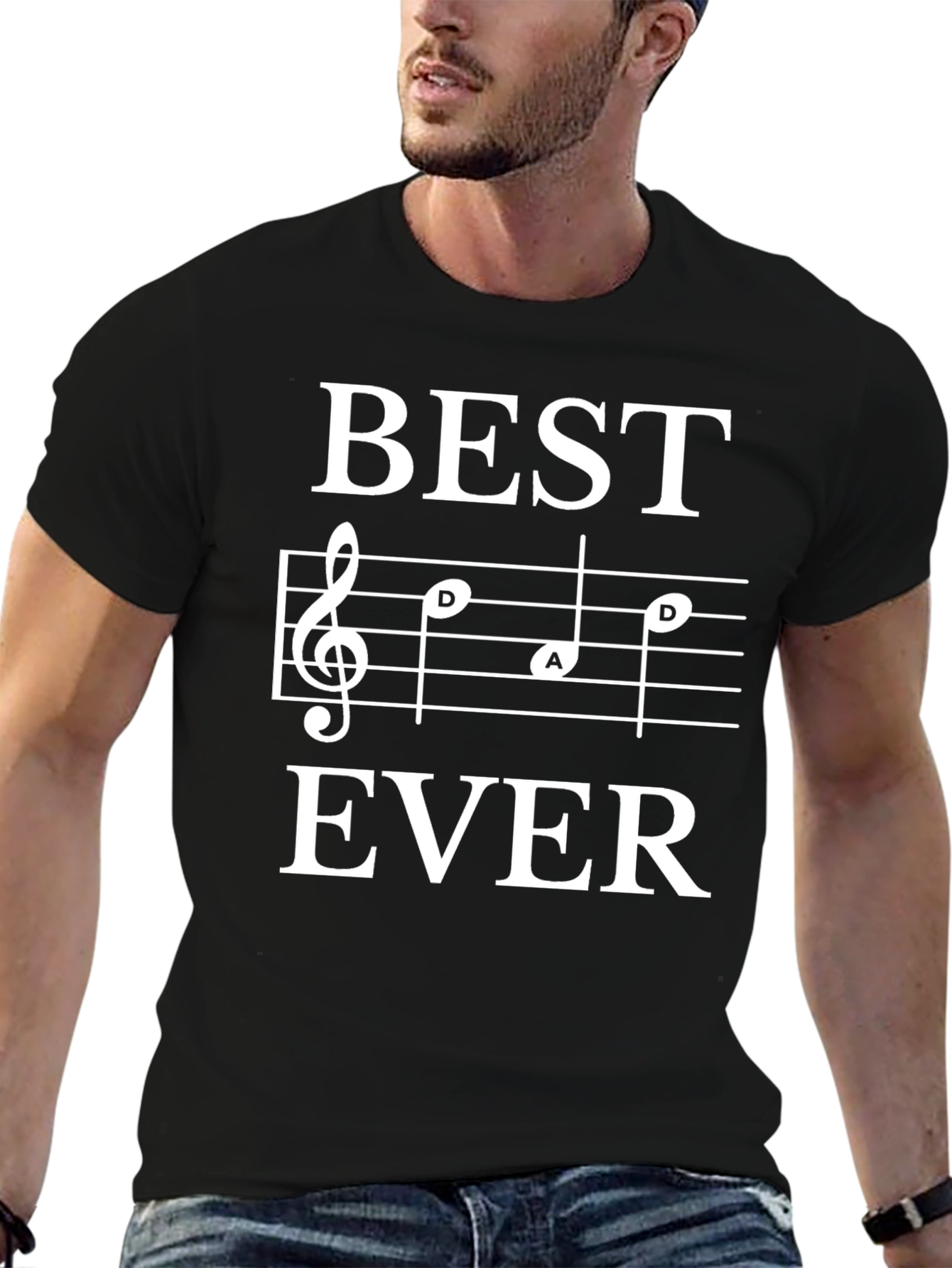Black Best Dad Ever Music Note T-Shirt, Black view 6