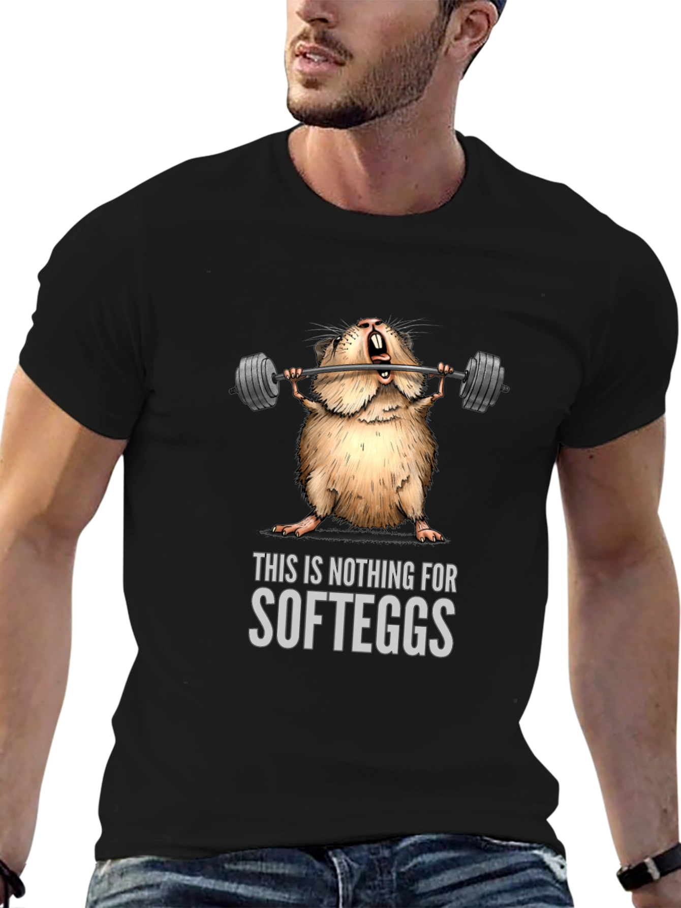 Black Weightlifting Hamster T-Shirt - Nothing for Softeggs view 6
