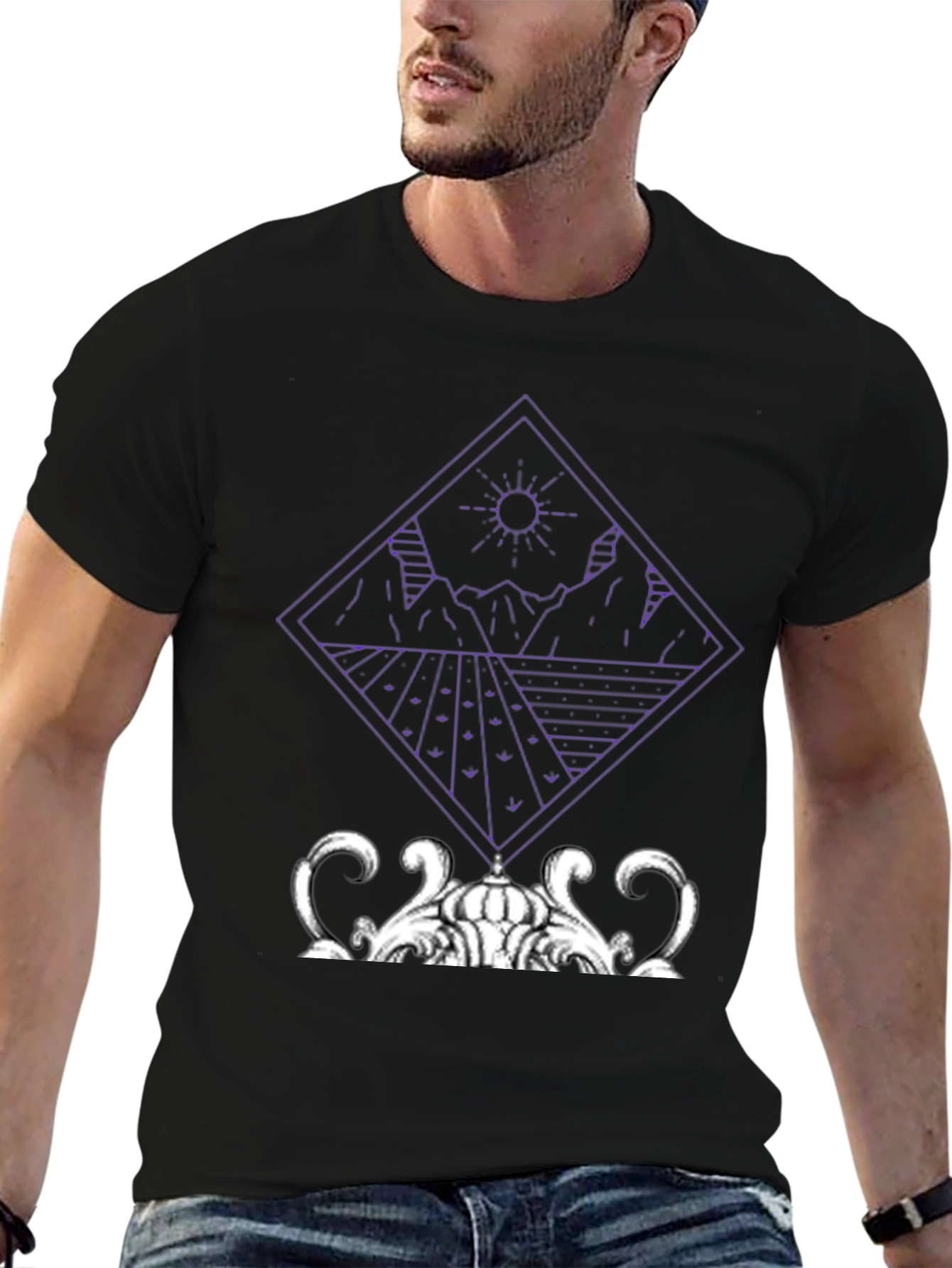 Black Geometric Landscape Graphic Tee - Modern Art Shirt view 6