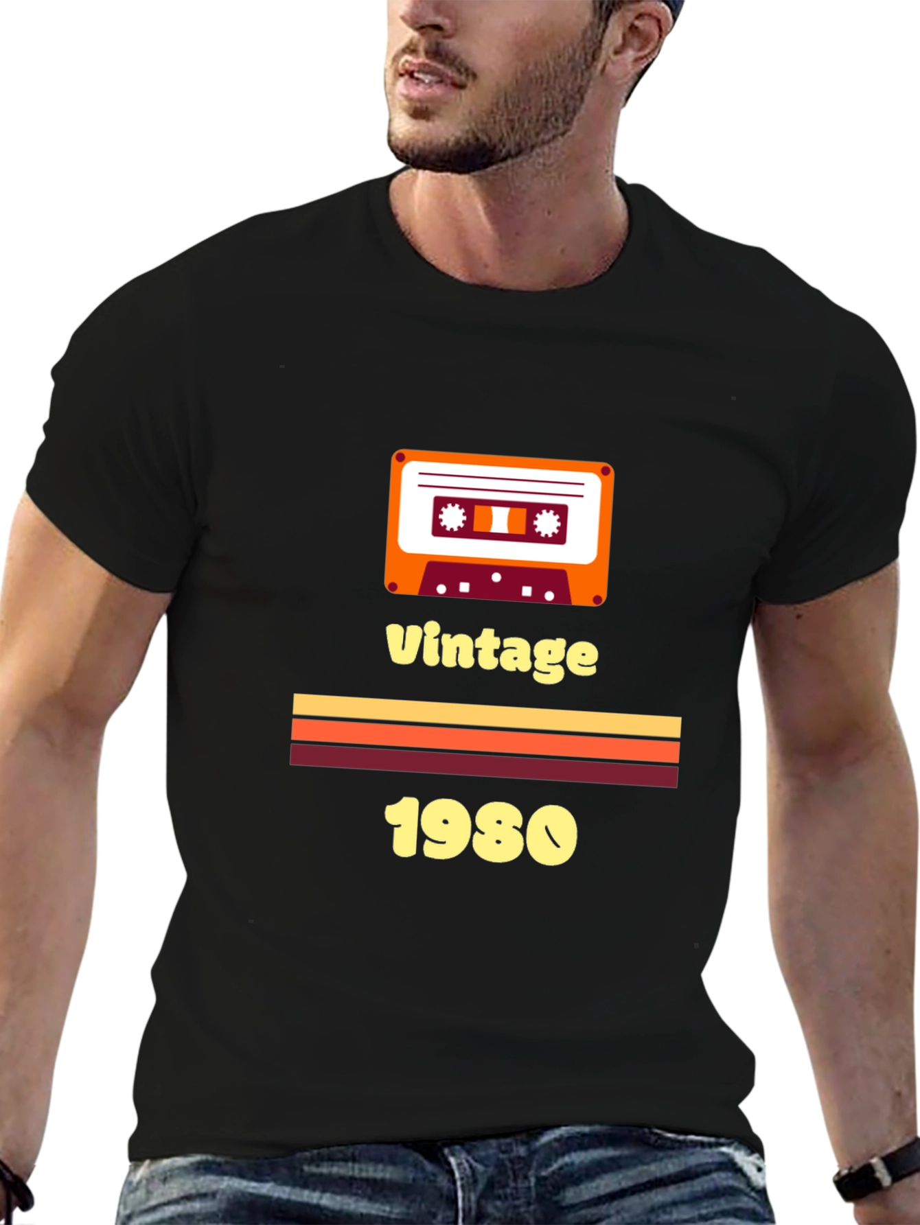 Black Vintage 1980s Cassette Tape Graphic T-Shirt view 6