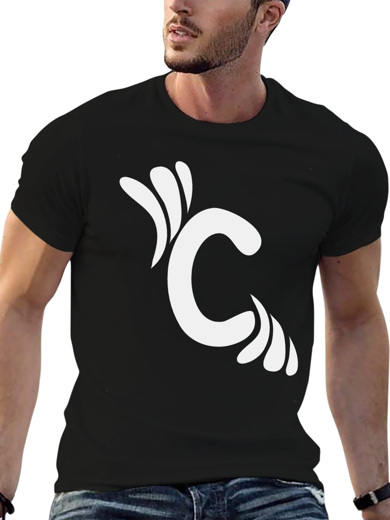 Black Black T-Shirt with Initial C Graphic Design view 6