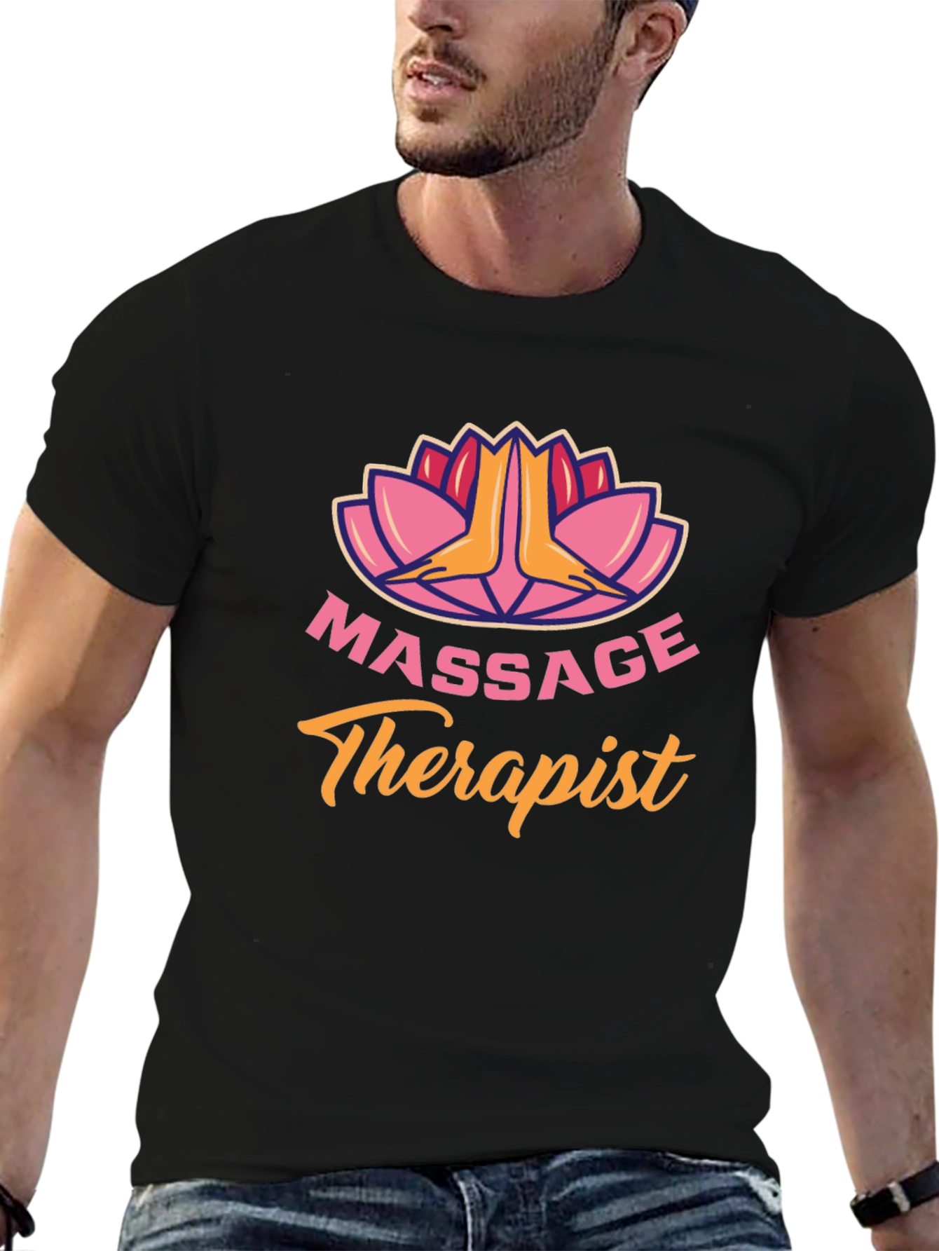 Black Massage Therapist Black T-Shirt Relaxing Spa Gift Idea view 6