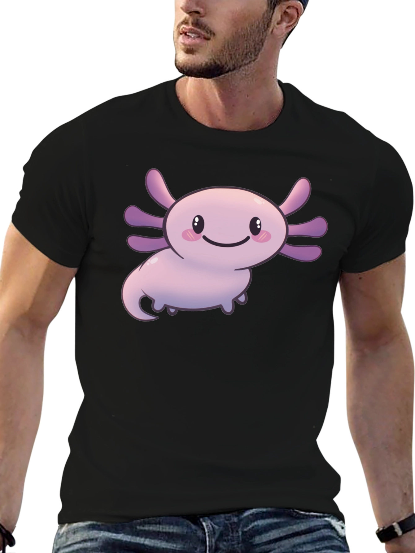 Black Cute Axolotl Graphic Tee - Black T-Shirt view 6