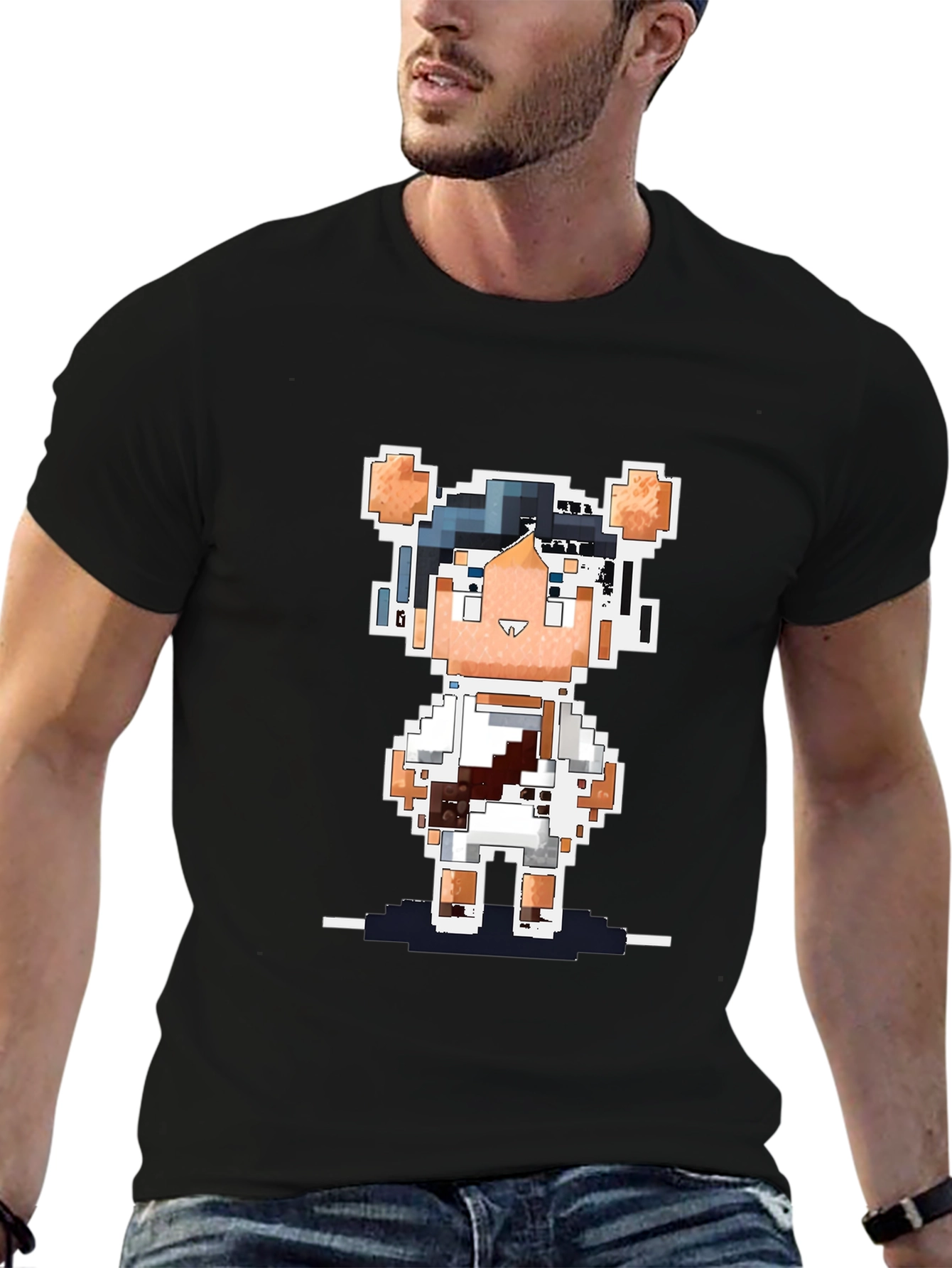 Black Pixel Art Bear Black T-Shirt view 6