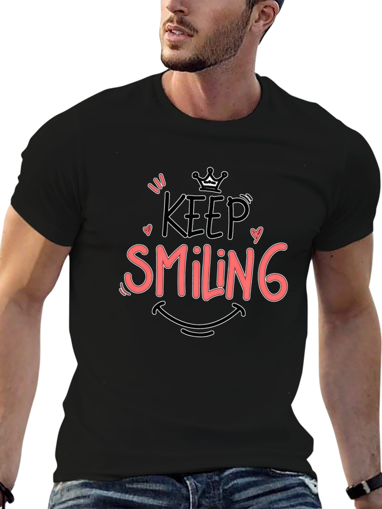 Black Keep Smiling Black Graphic Tee view 6