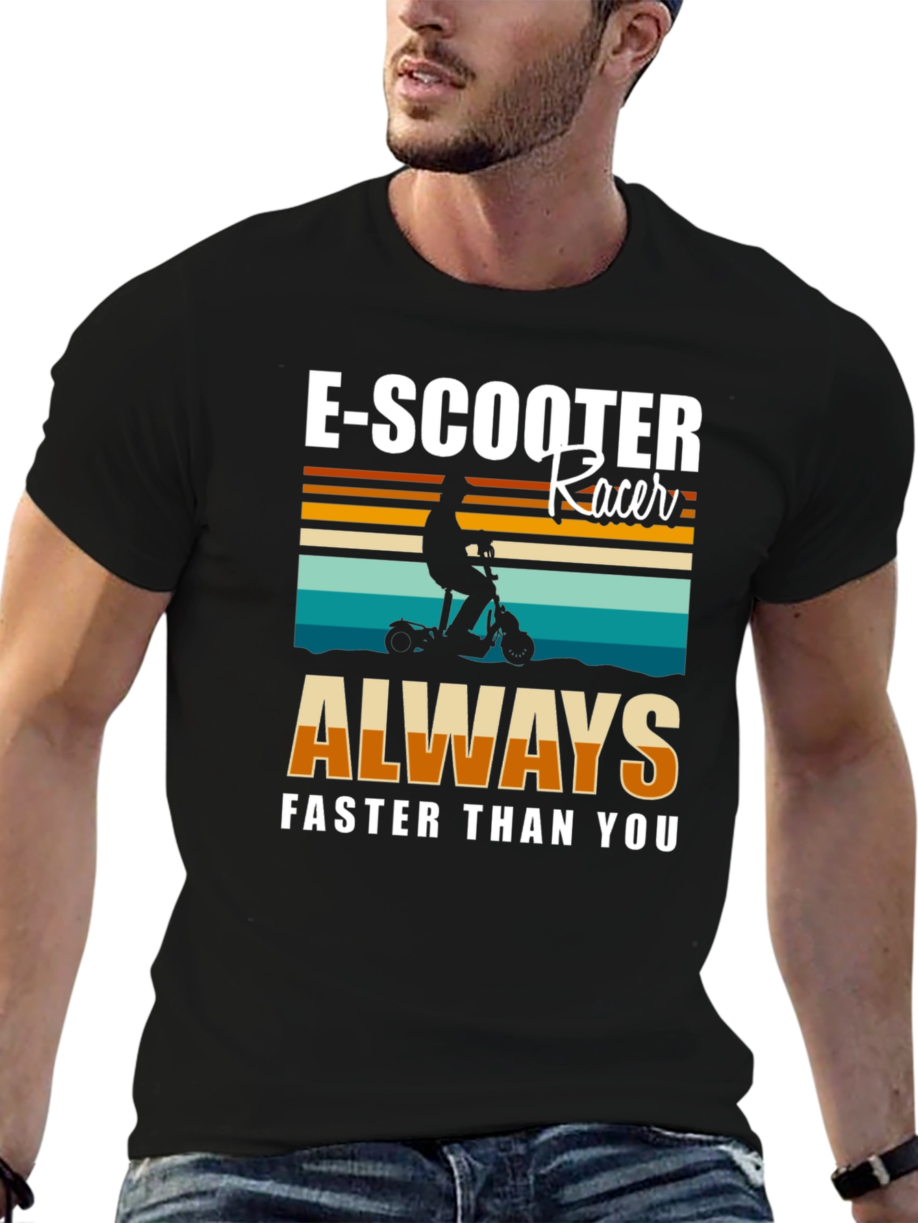 Black E-Scooter Racer Graphic T-Shirt - Always Faster Than You! view 6