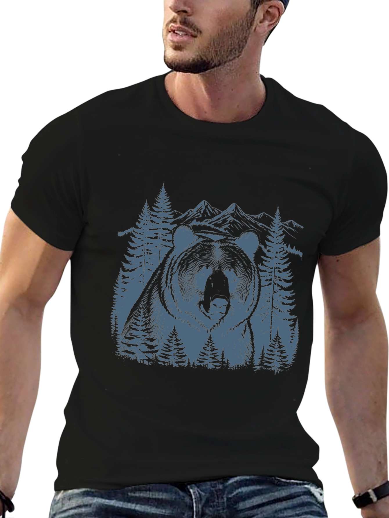 Black Bear Mountain Graphic Tee - Nature Inspired Black T-Shirt view 6