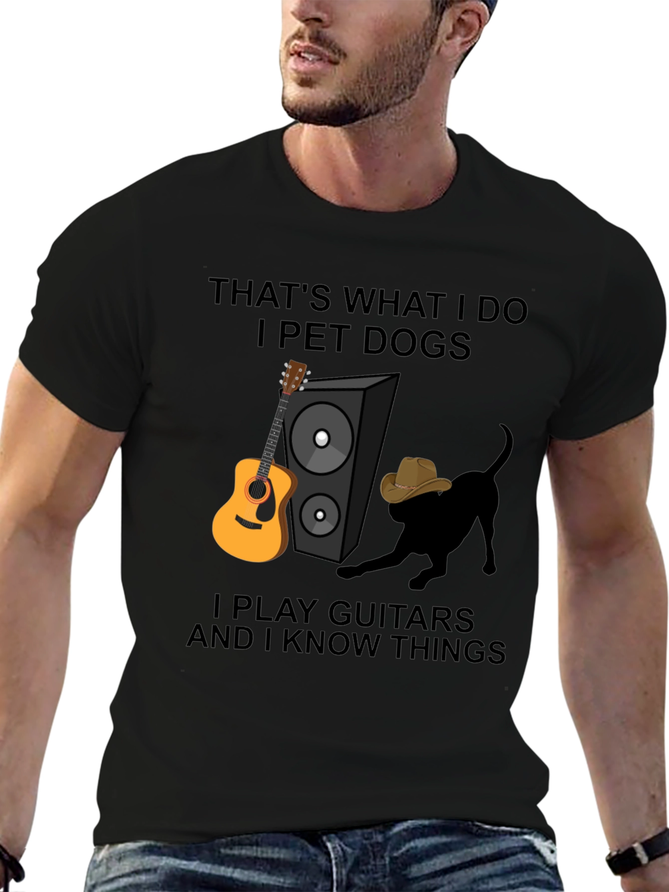 Black Dog Petting Guitar Player T-Shirt view 6