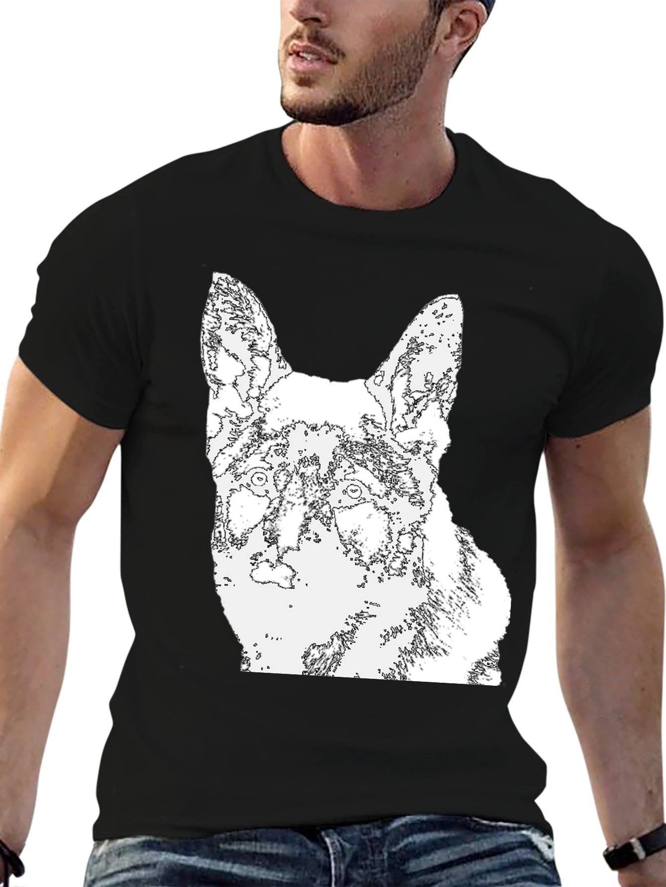 Black Dog Outline Graphic T-Shirt - Black view 6