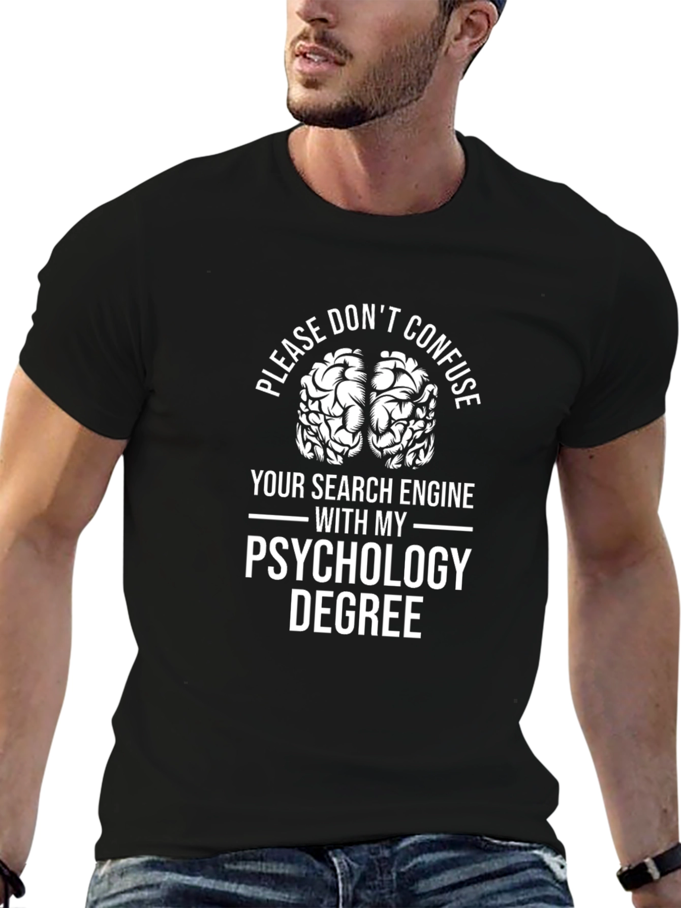 Black Psychology Degree Funny T-Shirt - Brain Tee view 6