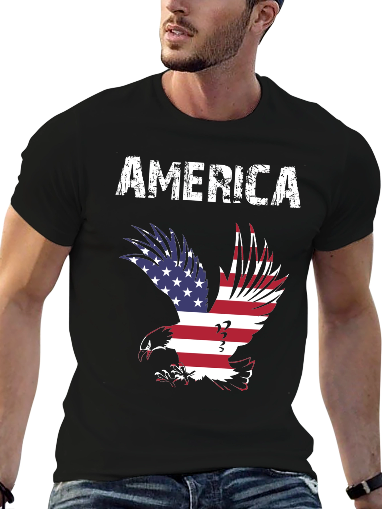 Black America Eagle Graphic Tee - Patriotic USA Flag T-Shirt view 6