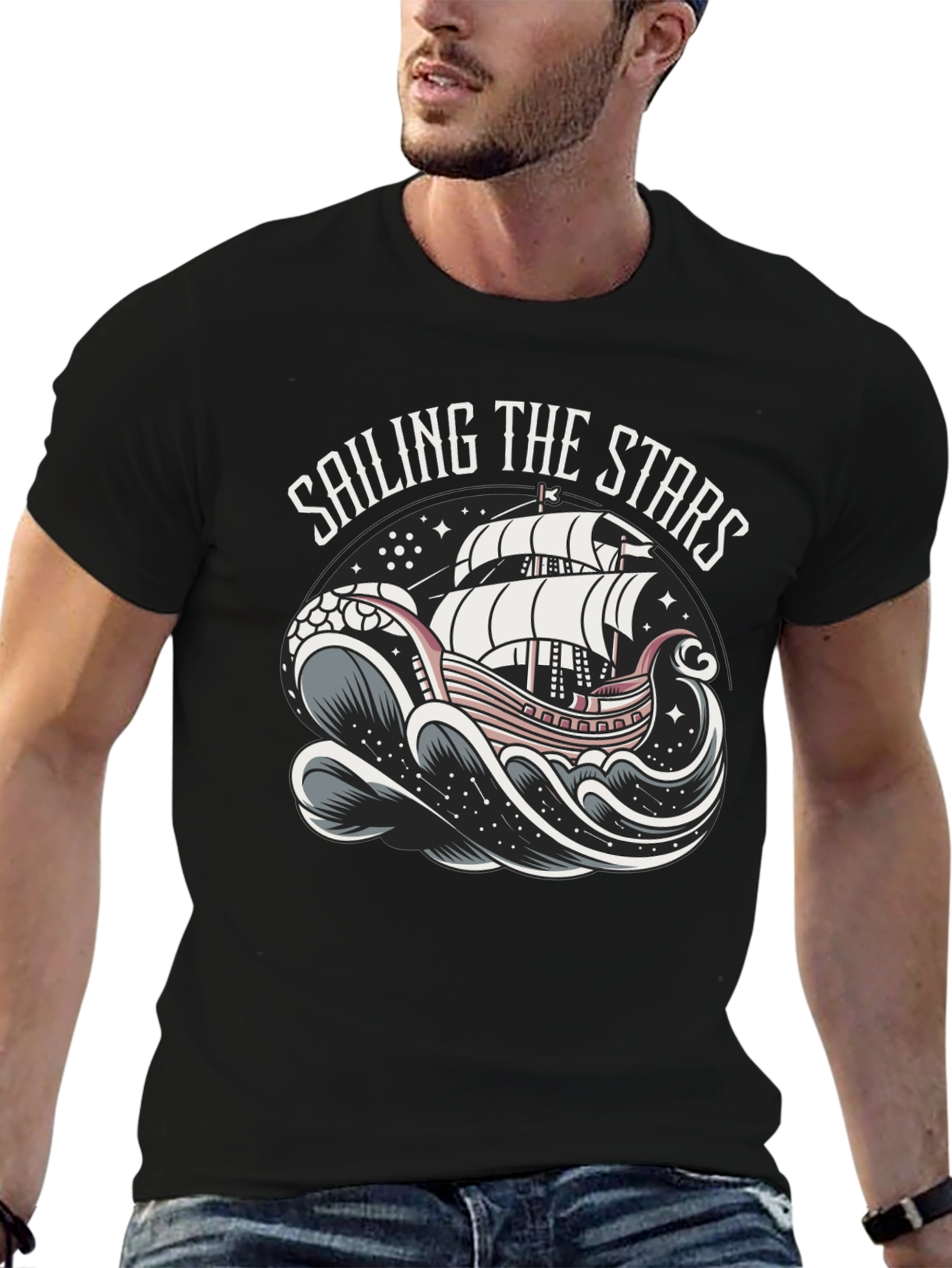 Black Sailing the Stars Graphic T-Shirt view 6