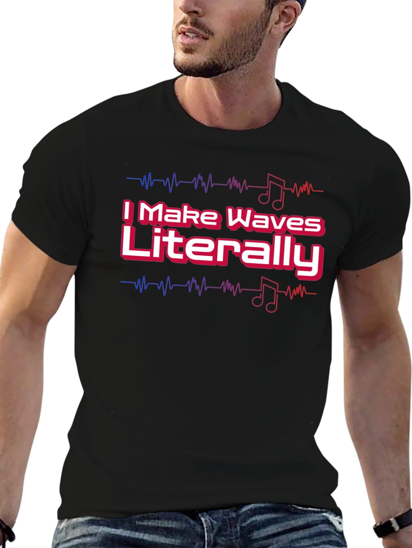 Black I Make Waves Literally Black Graphic Tee view 6
