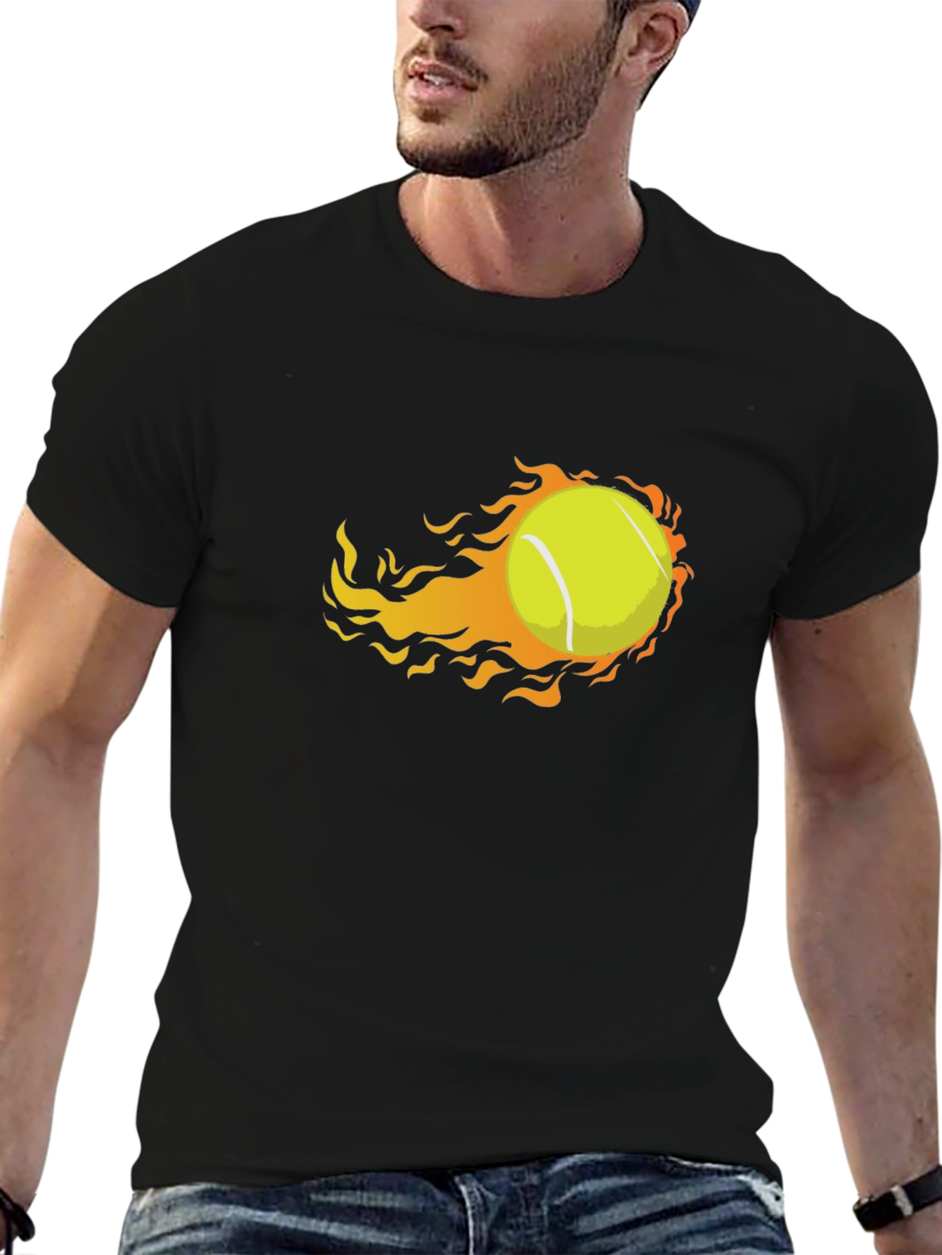 Black Flaming Tennis Ball Graphic Tee - Unique Design view 6