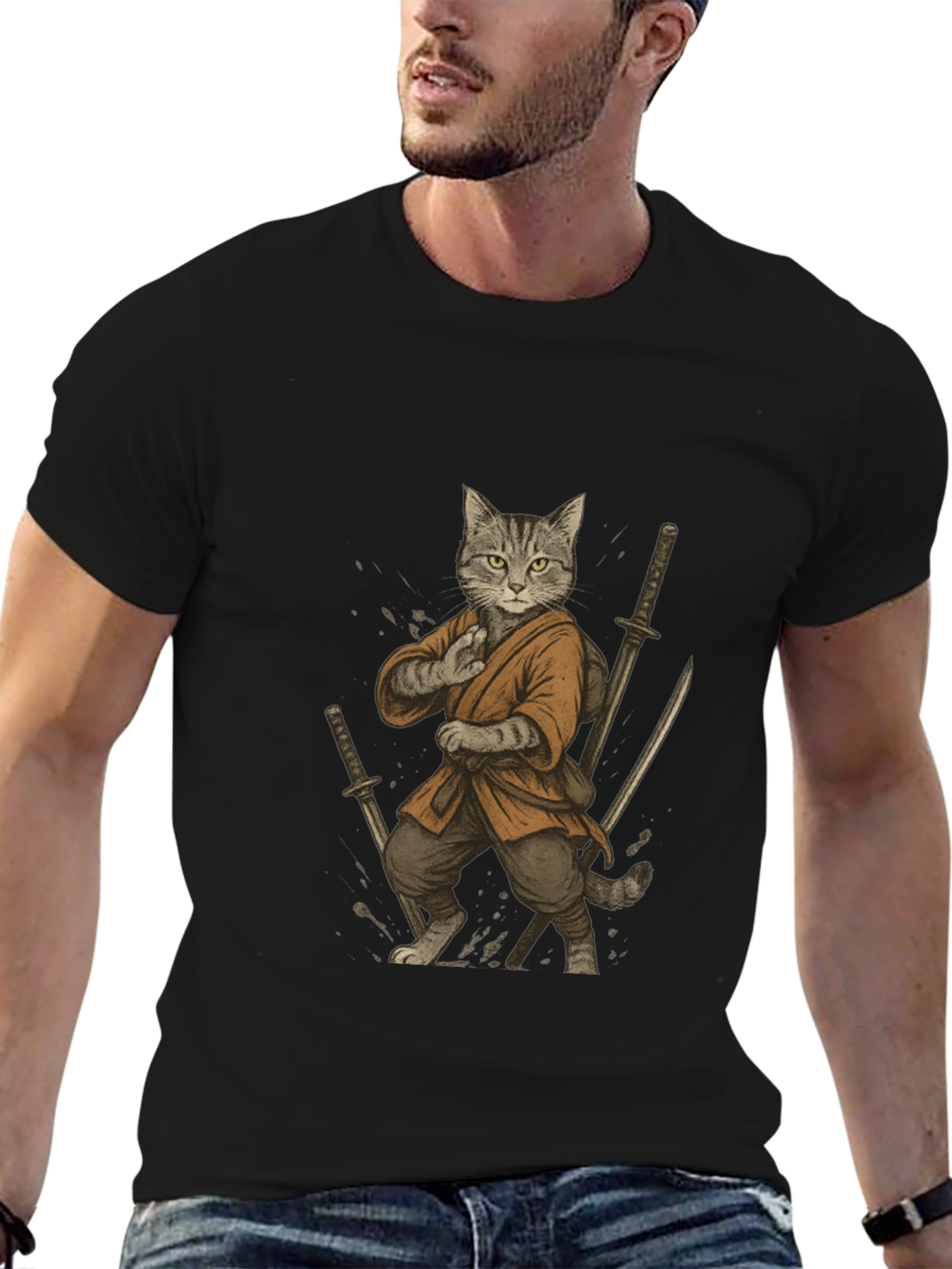 Black Ninja Cat Graphic T-Shirt view 6