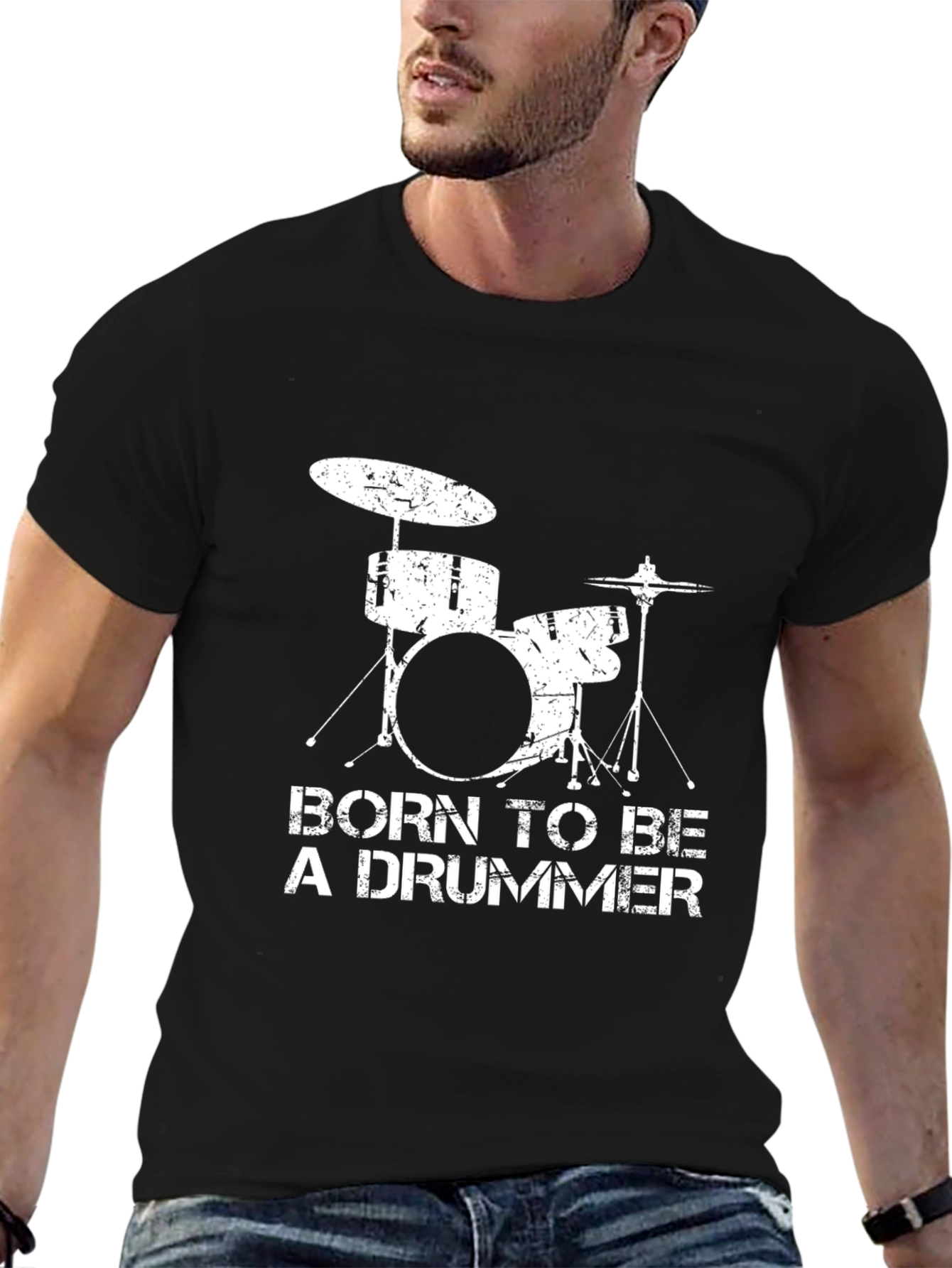 Black Born to Be a Drummer Black T-Shirt view 6