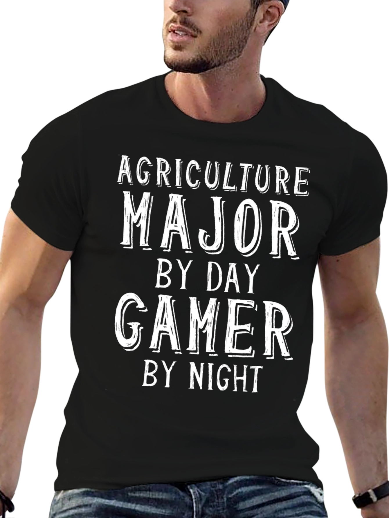 Black Agriculture Major Gamer Funny Black T-Shirt view 6