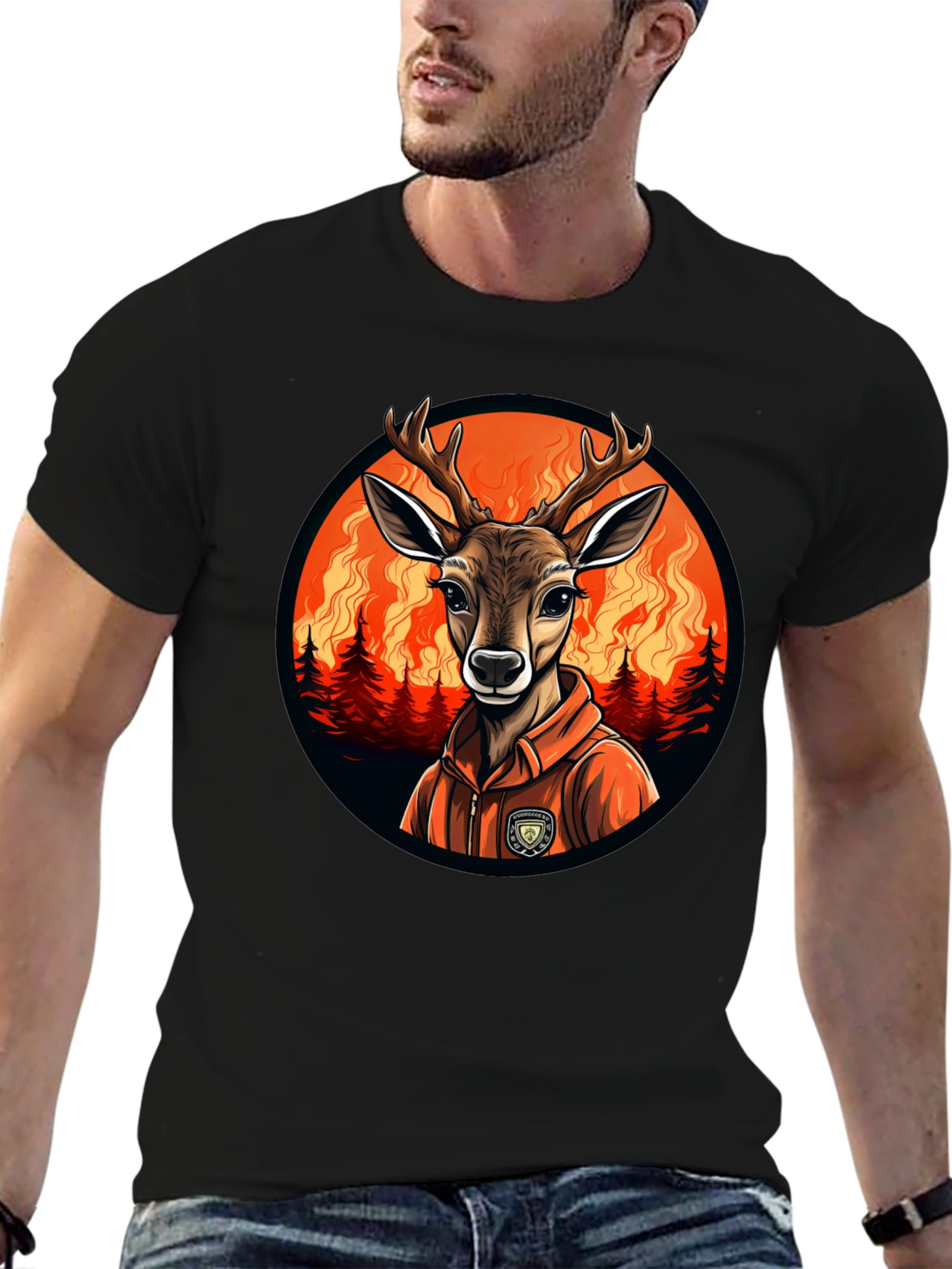 Black Deer Wildfire T-Shirt - Unique Graphic Tee view 6