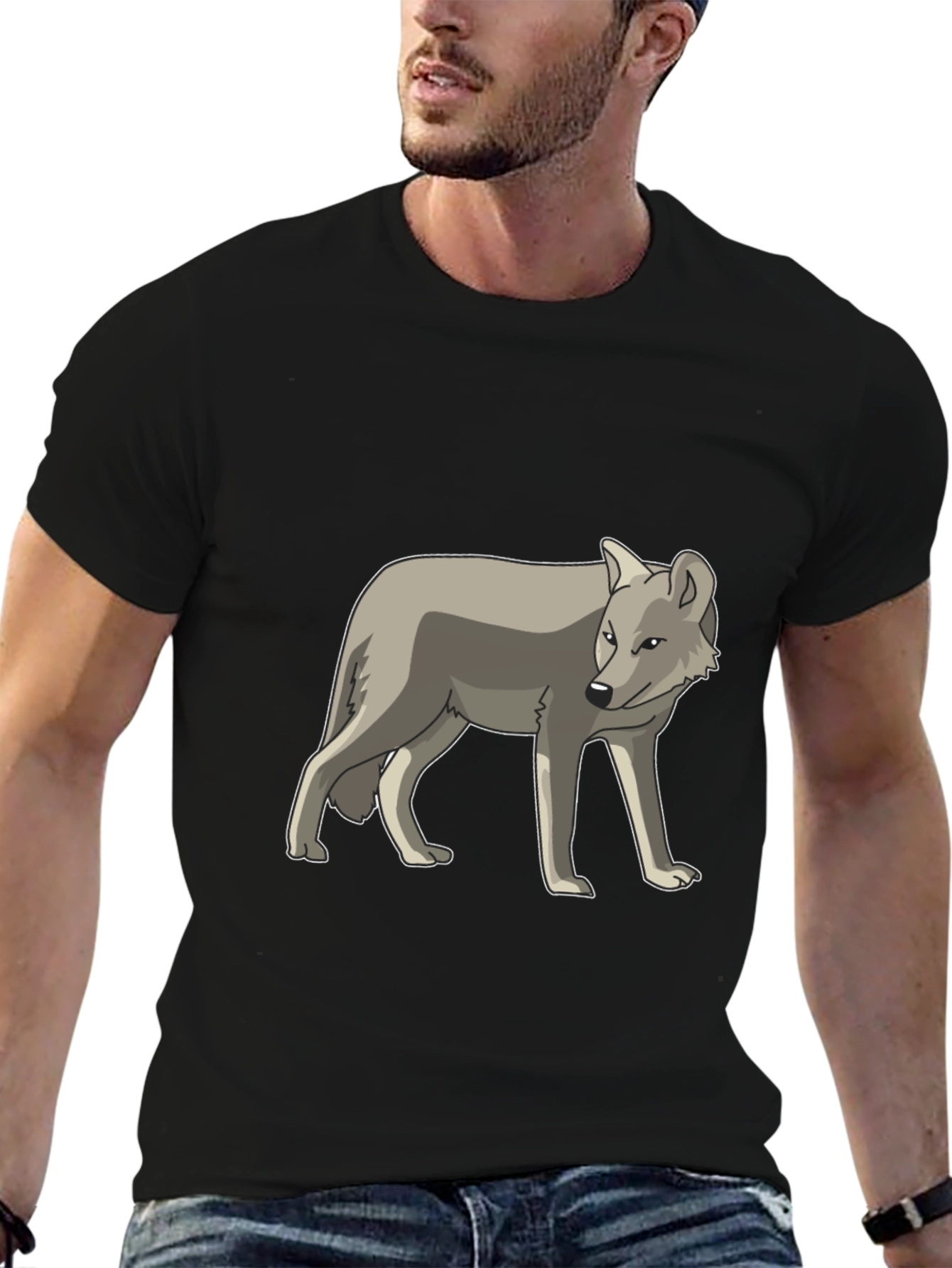 Black Cool Gray Wolf Graphic Black T-Shirt view 6