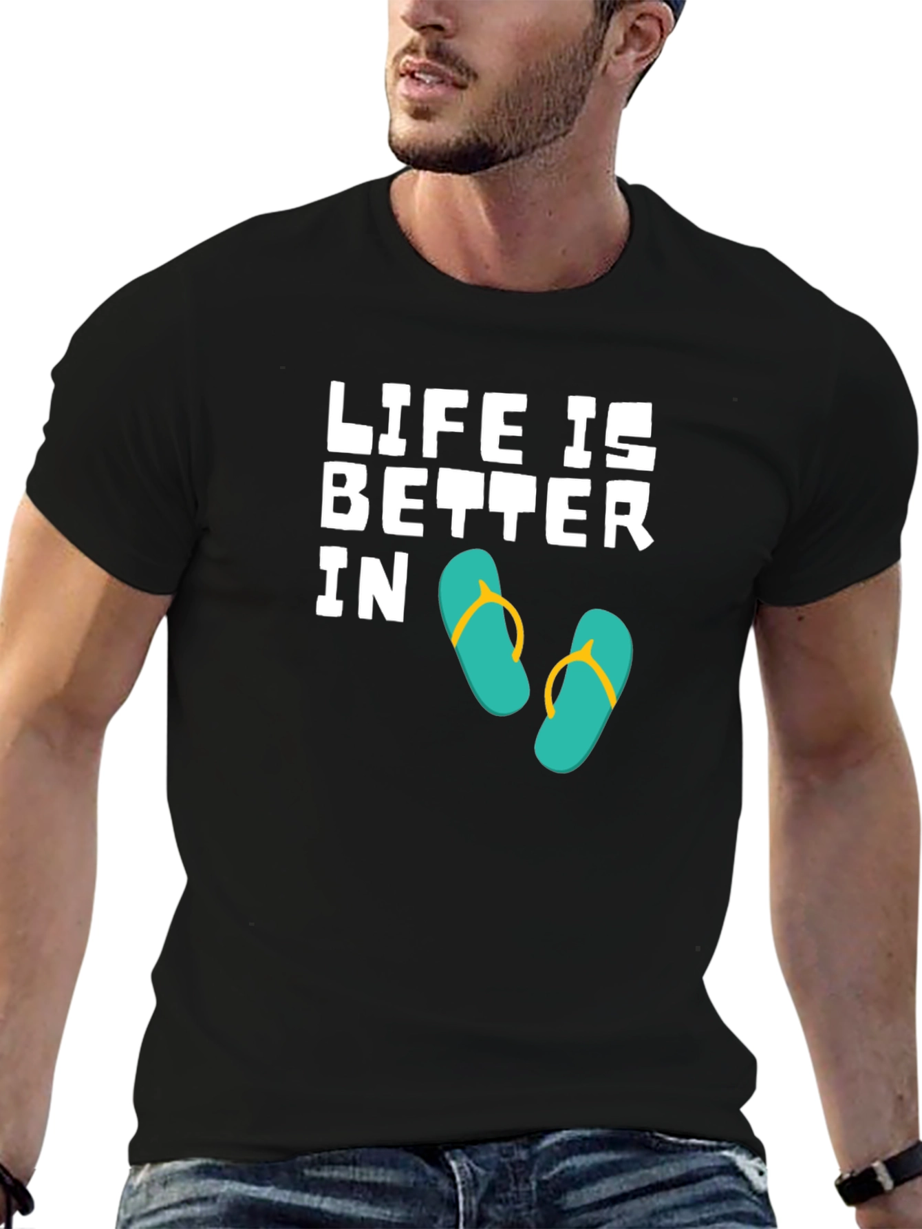 Black Life is Better In Flip Flops Black T-Shirt view 6