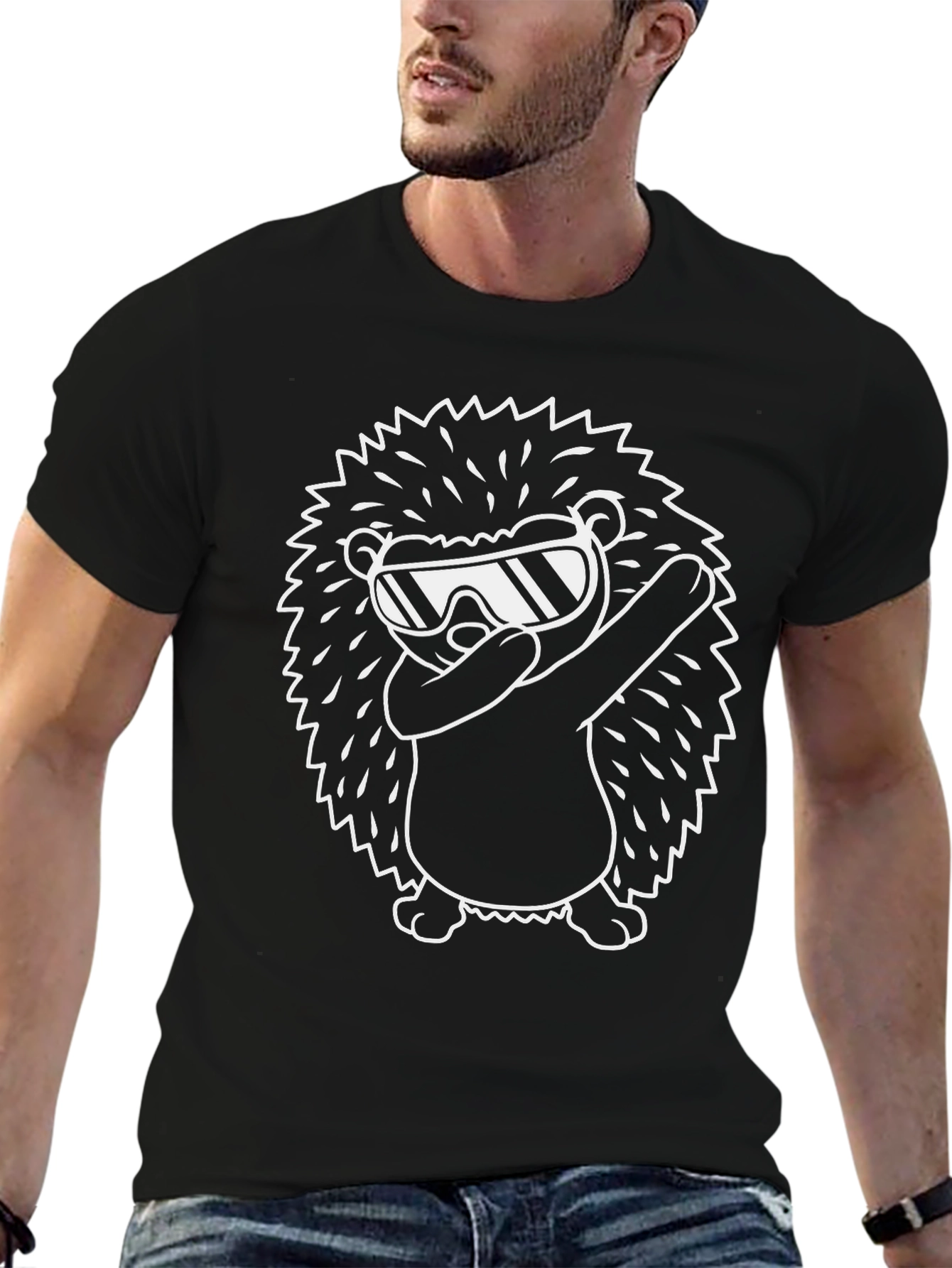Black Cool Hedgehog Dab T-Shirt view 6