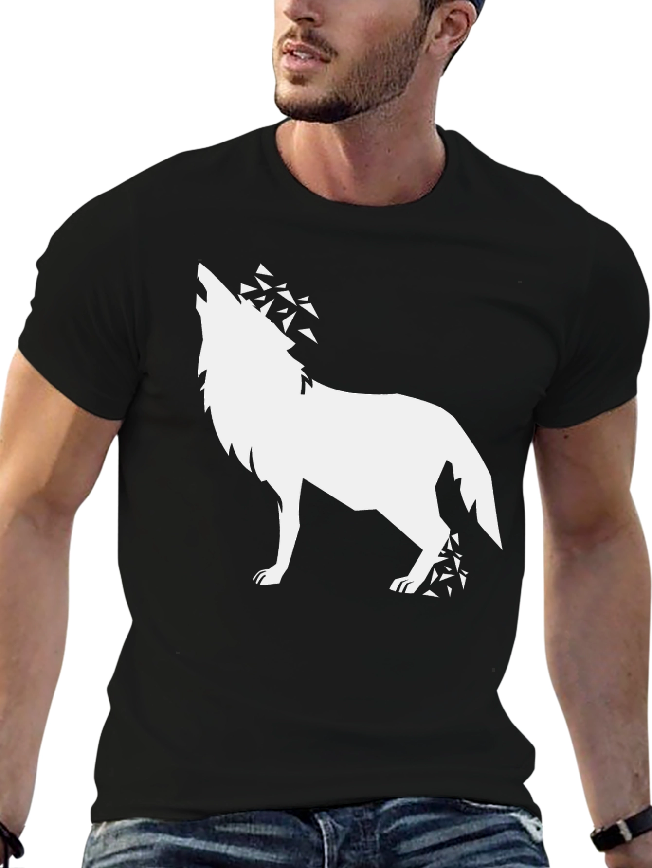 Black Geometric Wolf T-Shirt - Black view 6
