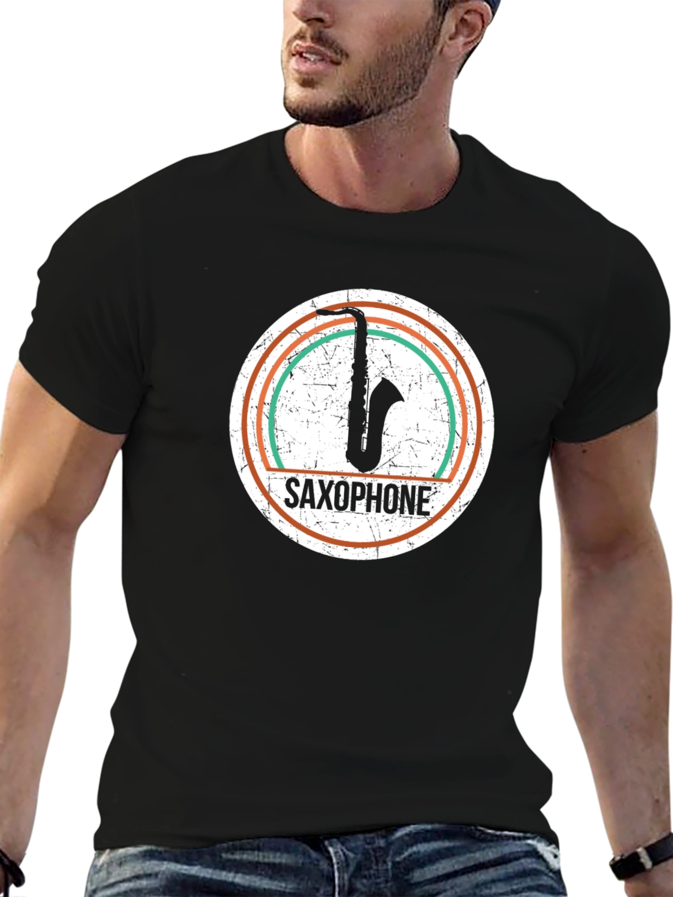 Black Saxophone Graphic Tee - Vintage Style Unisex T-Shirt view 6
