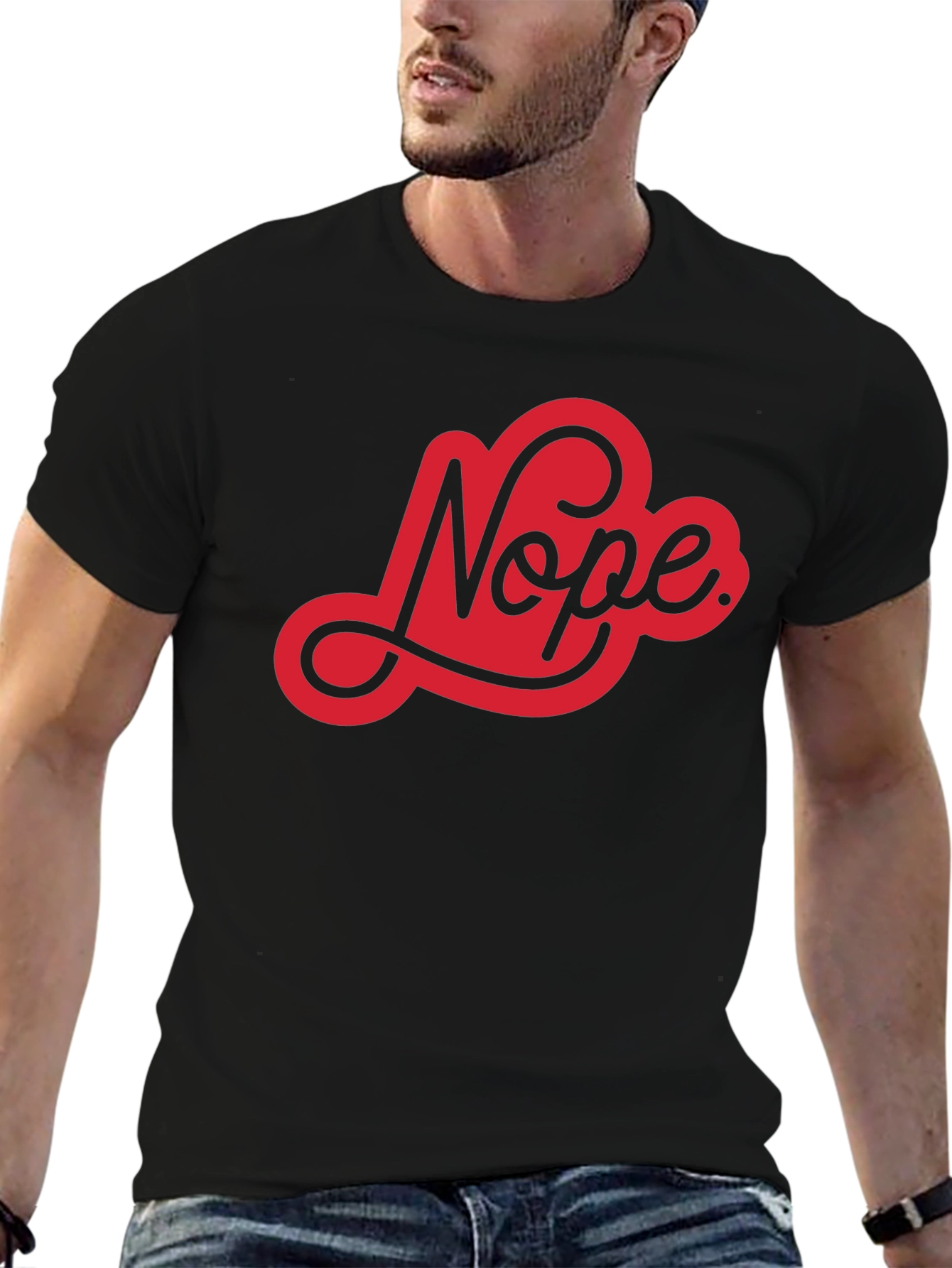 Black Nope Graphic Tee - Black Cotton Casual T-Shirt view 6
