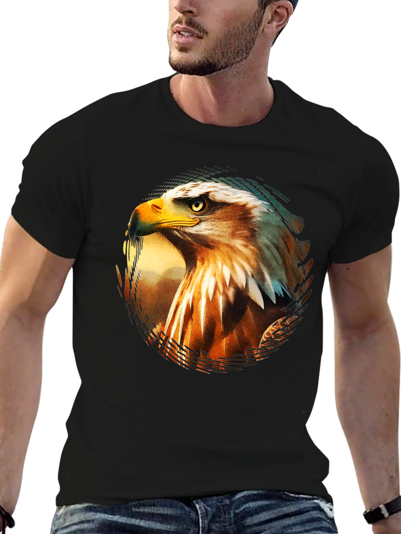 Black Bold Eagle Graphic Print Black T-Shirt view 6