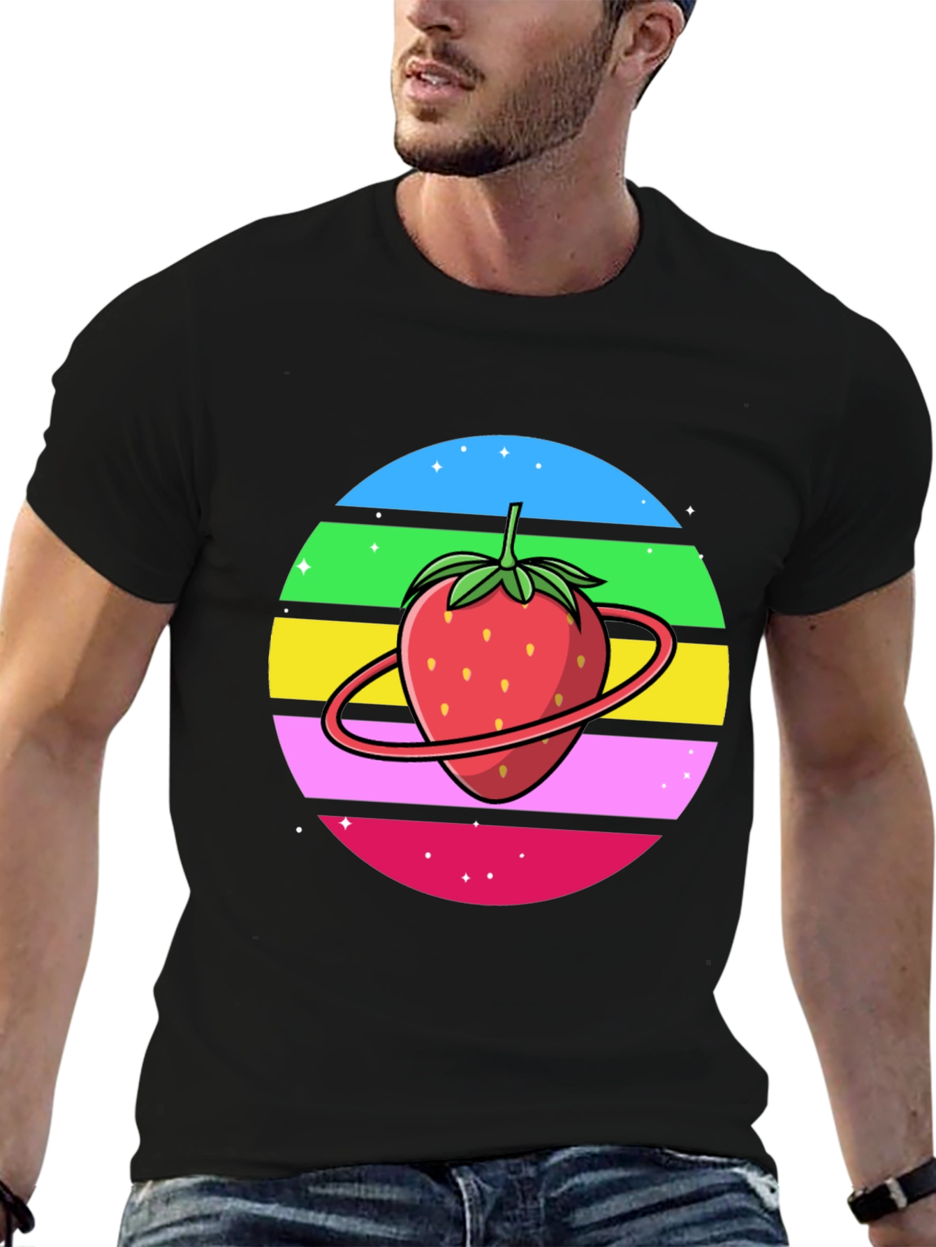 Black Strawberry Planet Graphic Tee - Black Cotton Blend view 6